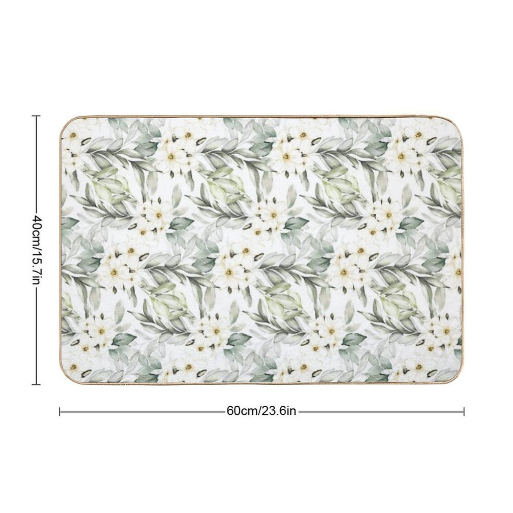 Green Leaves And Flower Blossom Pattern  Dirt-Trapping Bath Mat