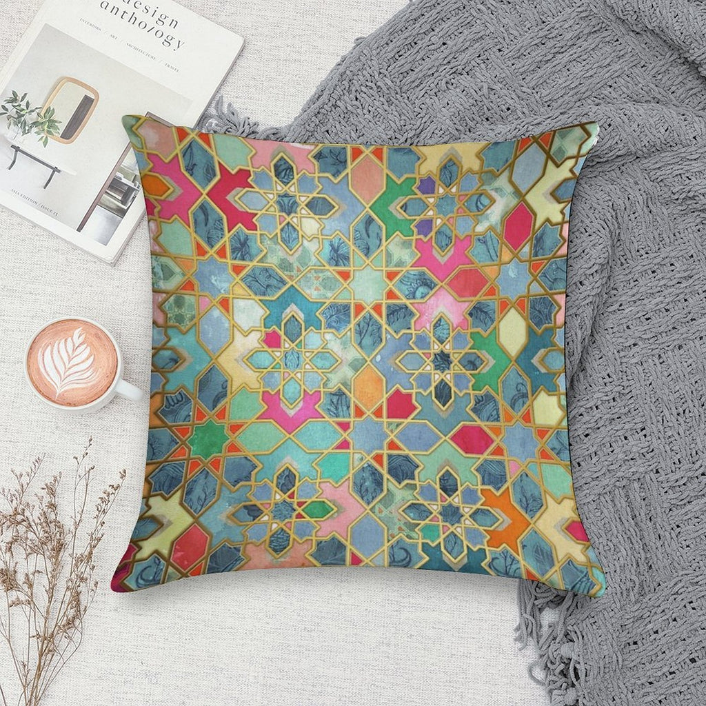 Gilt & Glory - Colorful Moroccan Mosaic Soft Anti-Pilling Throw Pillow