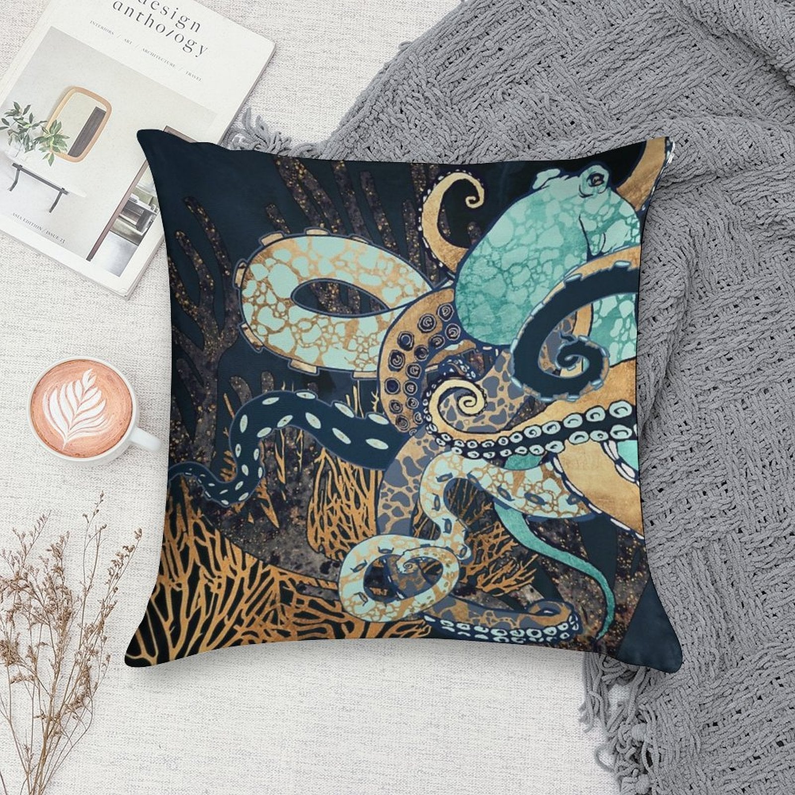 Metallic Octopus II Soft Decorative Cover Throw Pillow