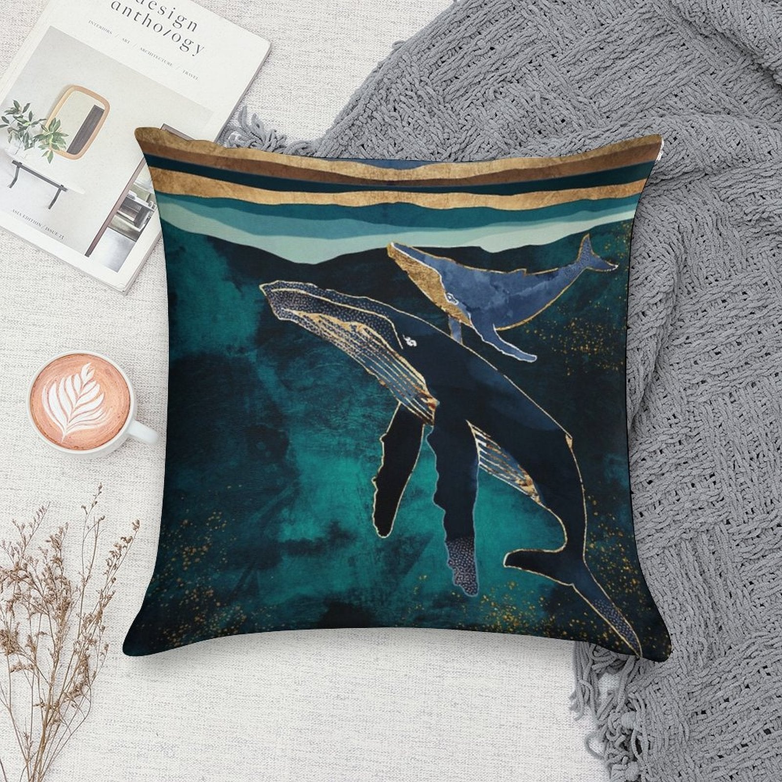 Moonlit Whales Soft Bedroom Essential Throw Pillow