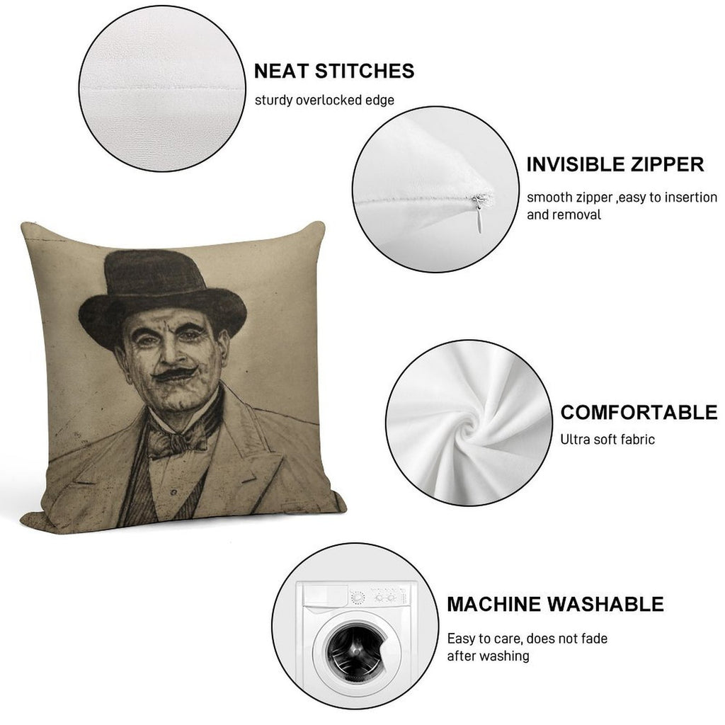 Hercule Poirot (David Suchet) Soft Fade-Resistant Throw Pillow