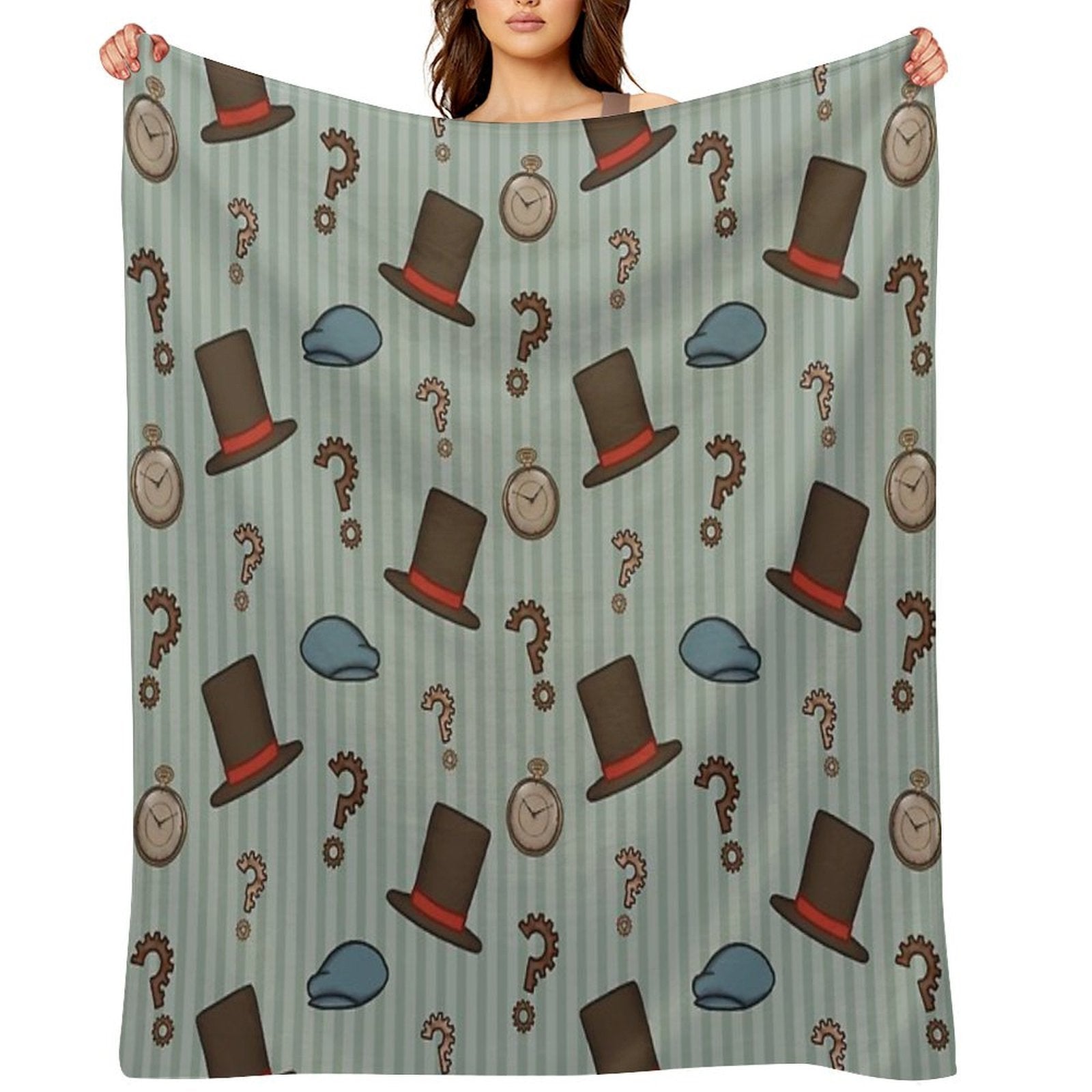 Professor Layton Repeated Pattern (Green) Easy Care Throw Blanket