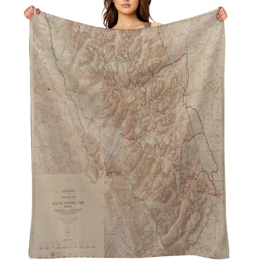 Old Glacier National Park Map (1914) Vintage Montana Natural Reserve Atlas Multi-functional Throw Blanket