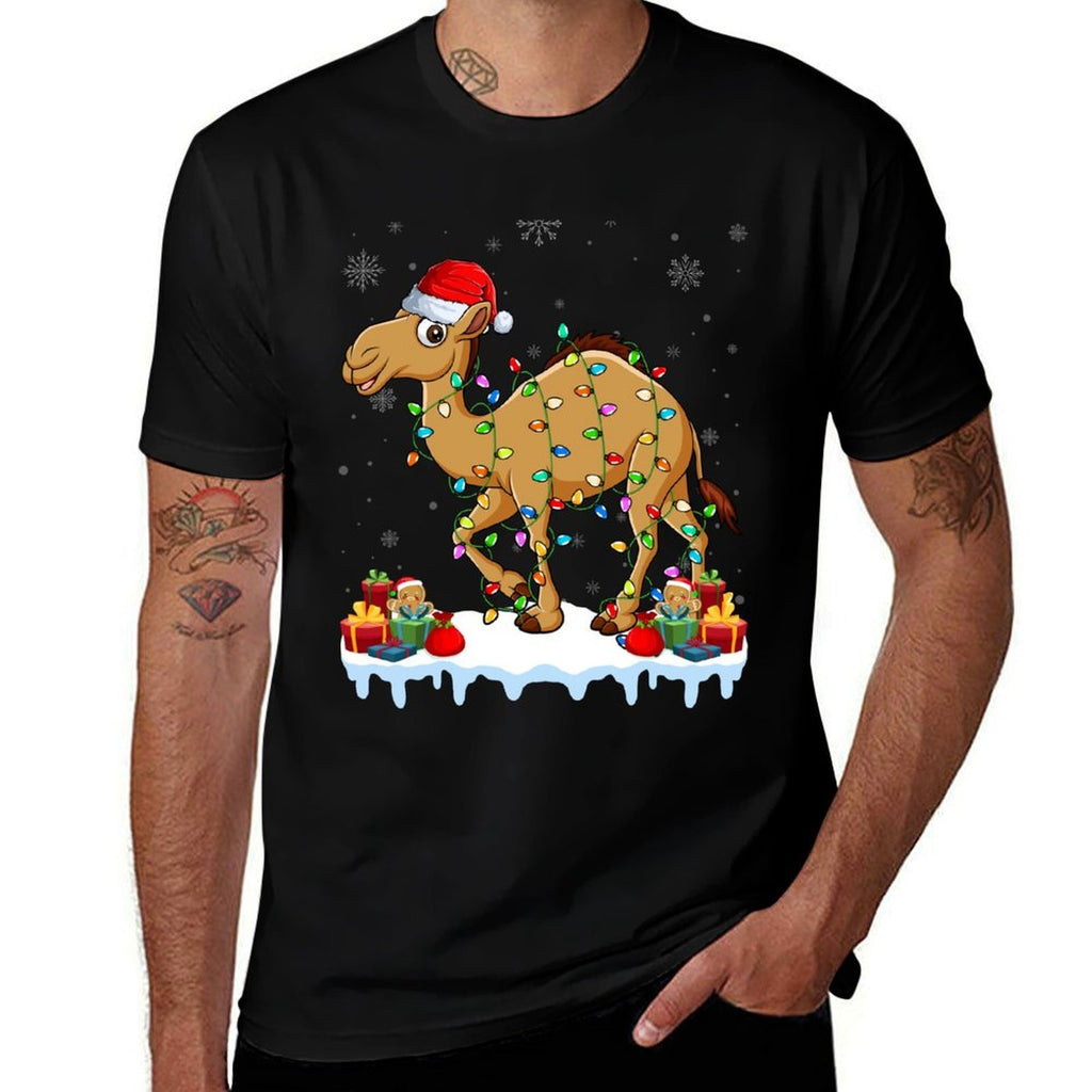 Camel Wearing Xmas Lights Santa Hat Camel Christmas  Slim-fit Cut T-Shirt