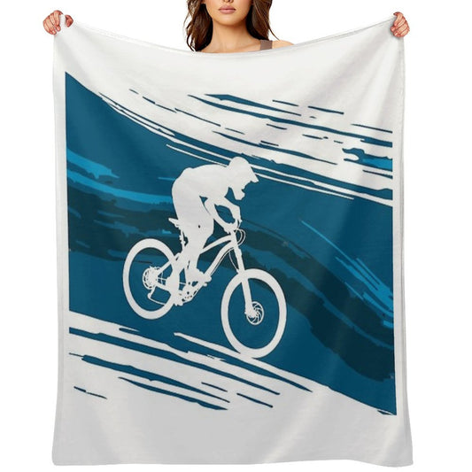 Silhouette of A Cyclist Riding A Mountain Bike Easy Care Throw Blanket