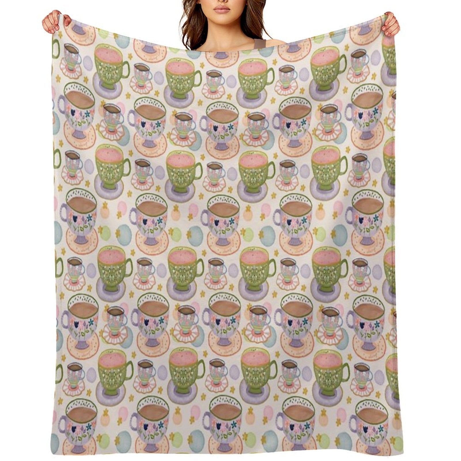 Fancy A Cup of Tea Watercolour Pattern Premium Throw Blanket