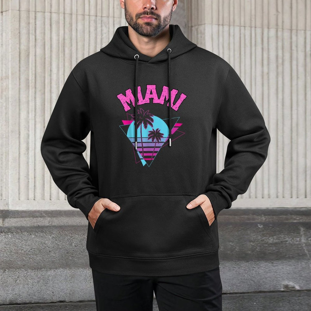 Miami Retro 80s Geometric Shapes And Palm Trees Graphic Kangaroo Pocket Hoodie