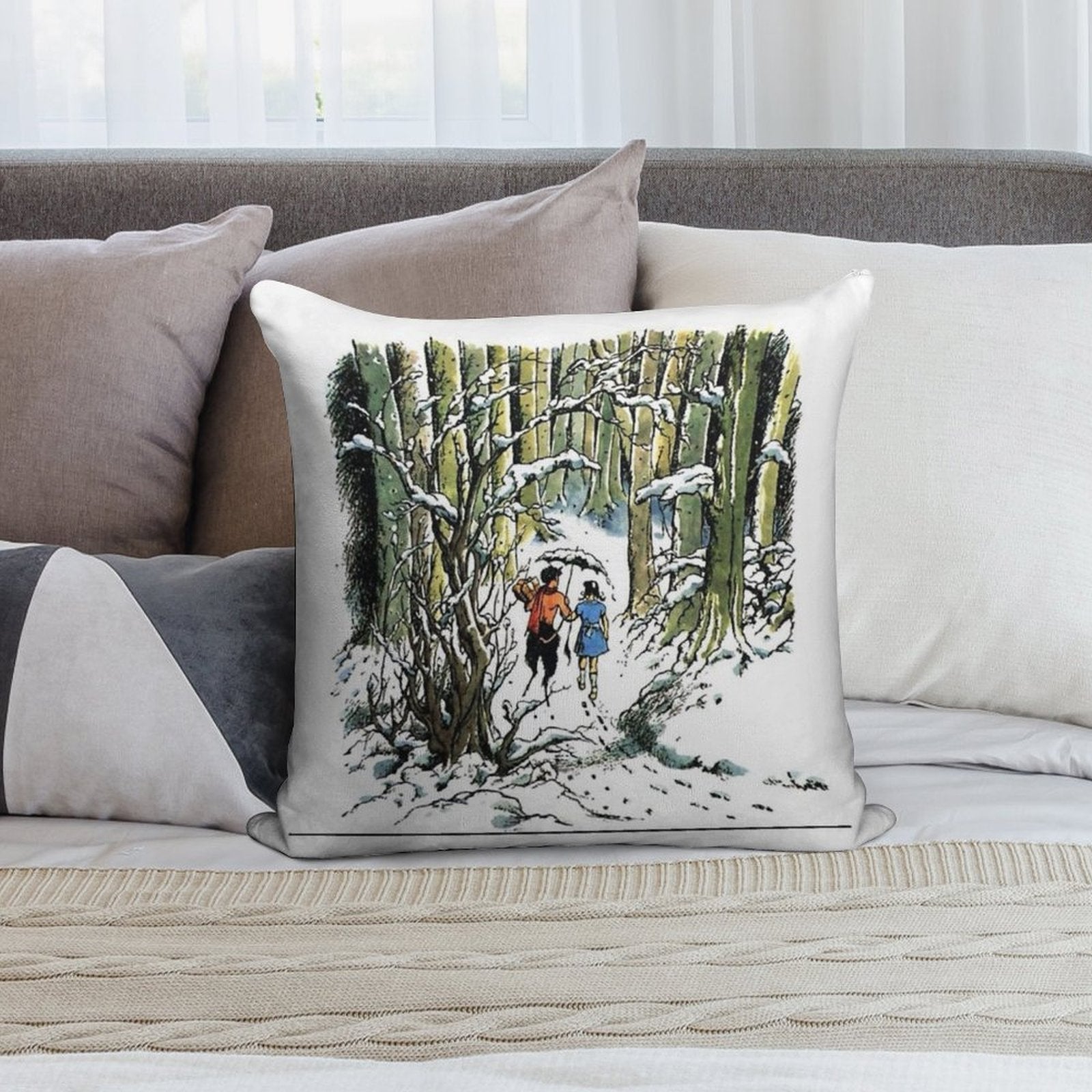Narnia The Lion The Witch And The Wardrobe Original Illustration Soft Bedroom Essential Throw Pillow
