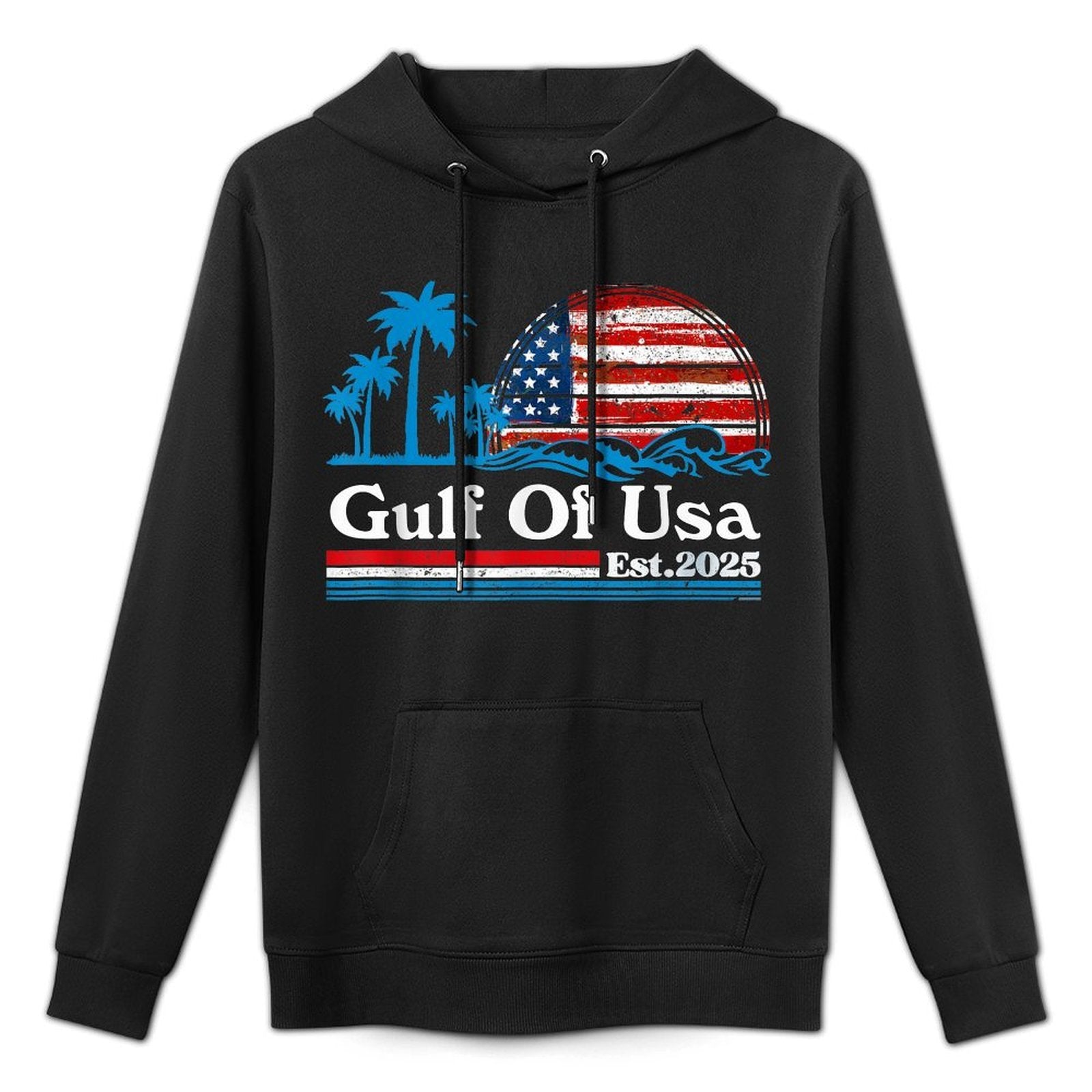 Retro Gulf Of USA America Est 2025 American 4th of July Kangaroo Pocket Hoodie