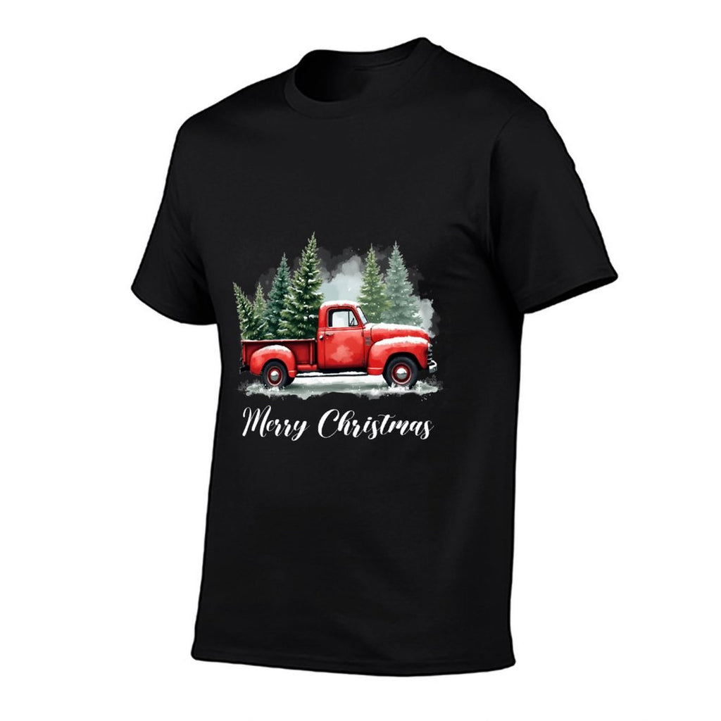 Vintage Wagon Merry Christmas Tree on Car Xmas Red Truck  Oversized Silhouette T-Shirt
