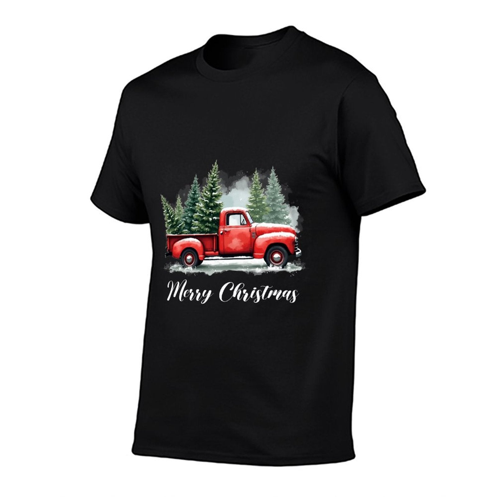 Vintage Wagon Merry Christmas Tree on Car Xmas Red Truck  Oversized Silhouette T-Shirt