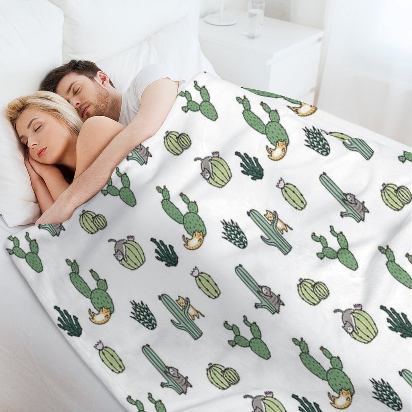 Cacti Cats Machine-washable Throw Blanket