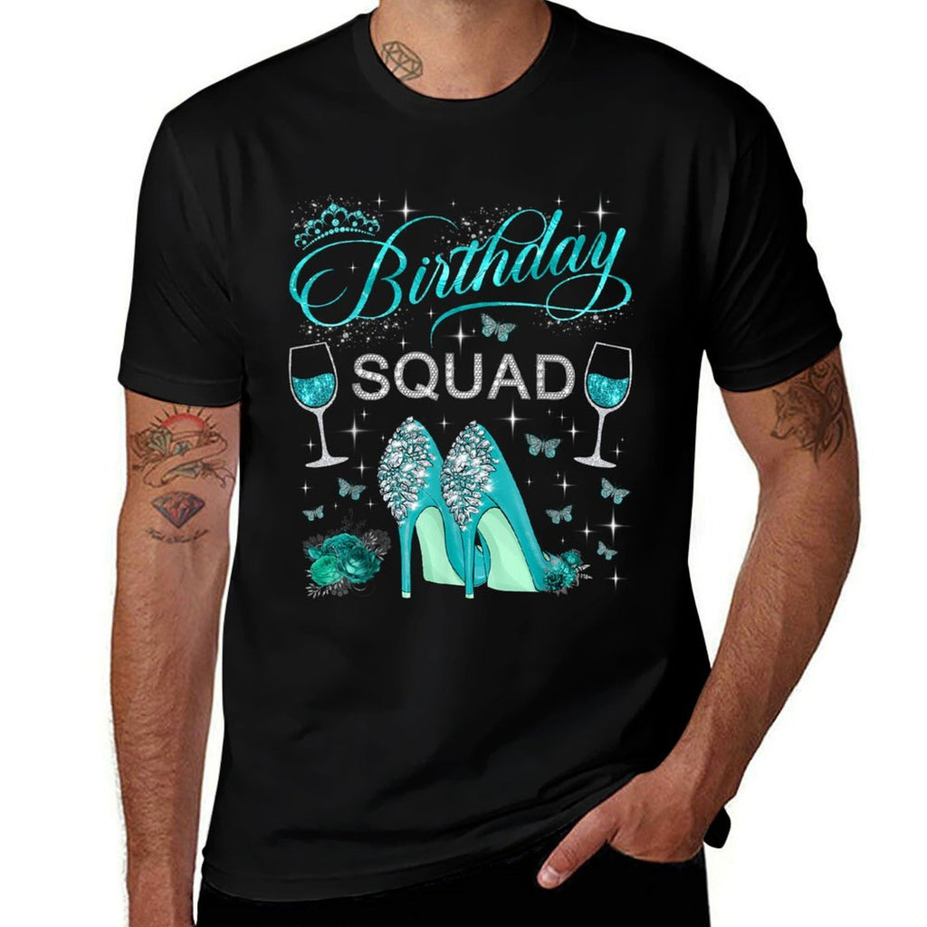 Birthday Squad Diva Squad High Heels Butterflies Women Girls  Fade-proof Color T-Shirt