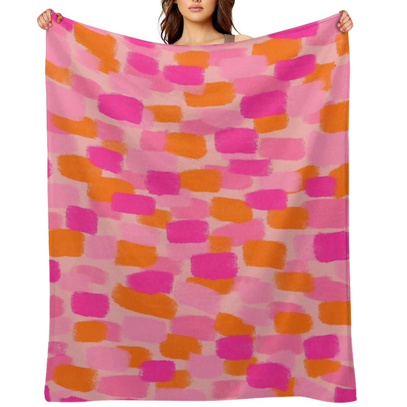 Abstract, Pink with Orange, Paint Brush Effect Compact Throw Blanket