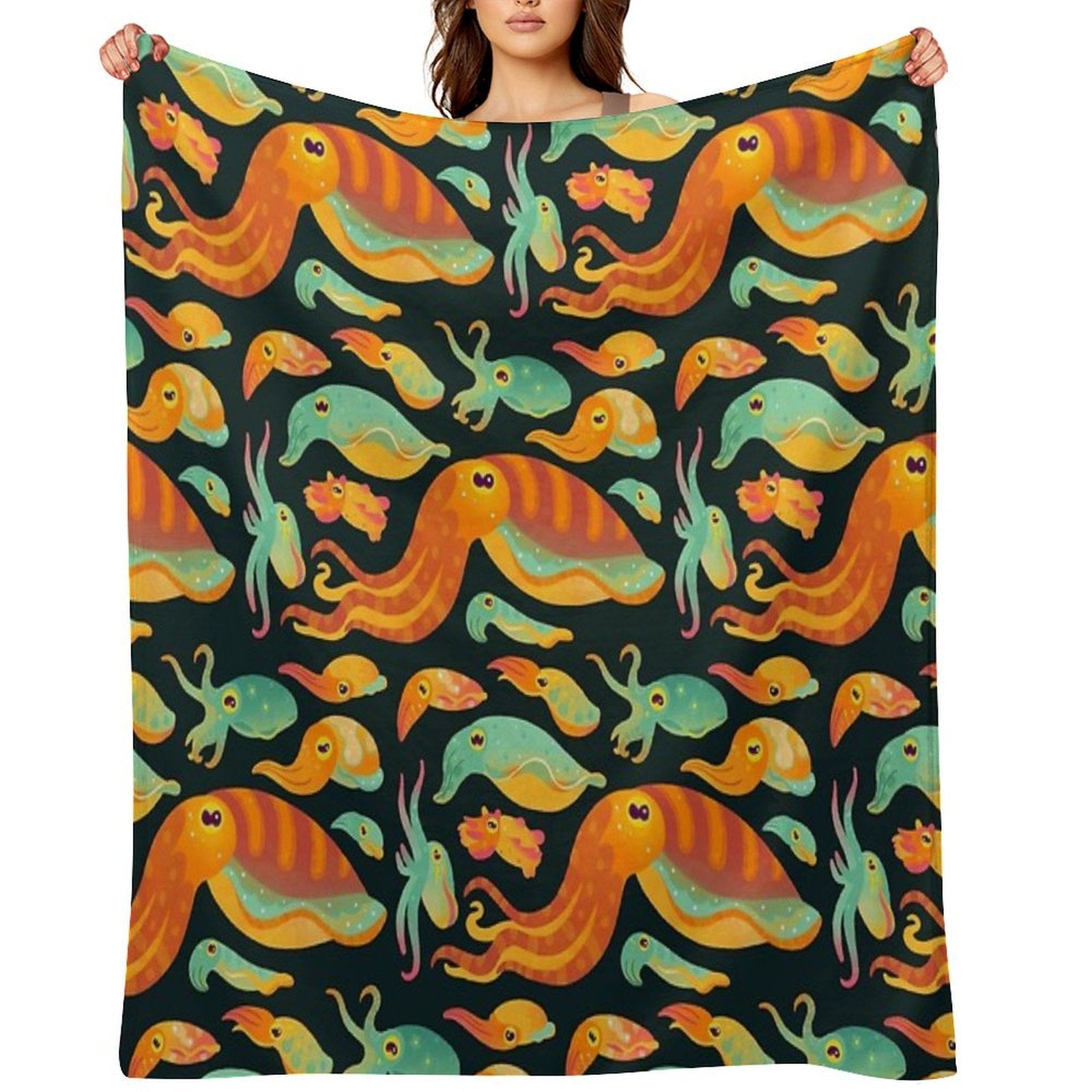 Cuttlefish - Dark Machine-washable Throw Blanket