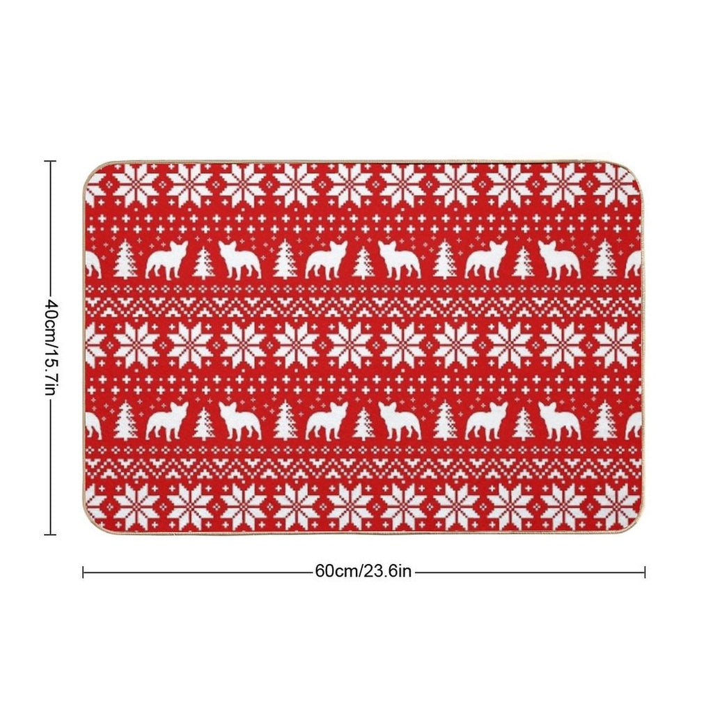 French Bulldog Silhouettes Christmas Holiday Pattern  Anti-Trip Bath Mat