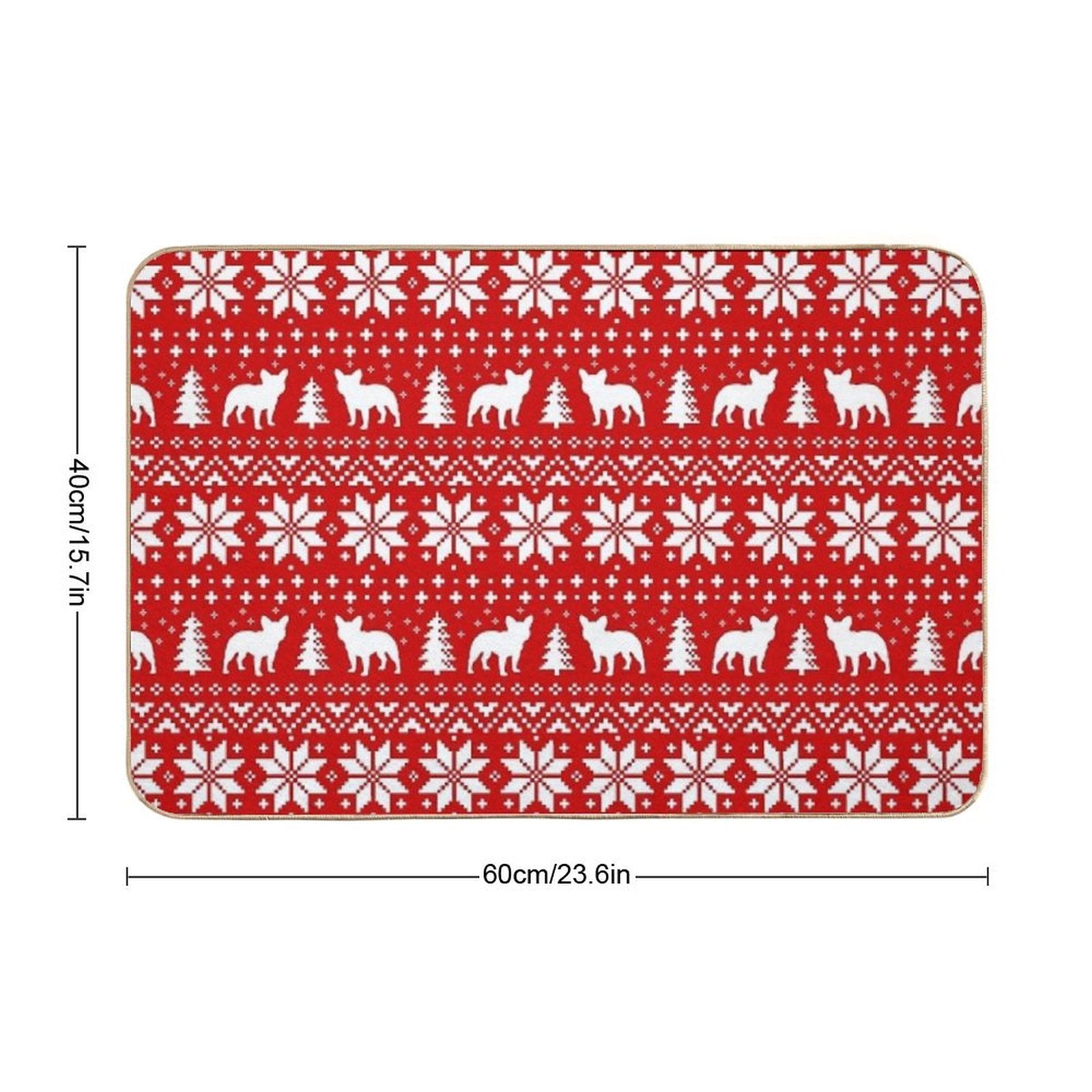 French Bulldog Silhouettes Christmas Holiday Pattern  Anti-Trip Bath Mat
