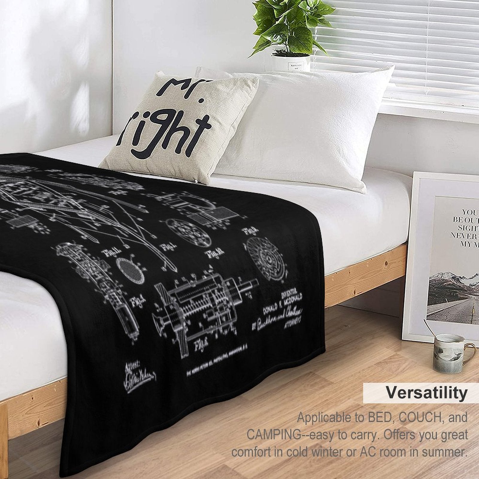 Pinball Arcade Gaming Machine Vintage Gamer Patent Print Plush Throw Blanket