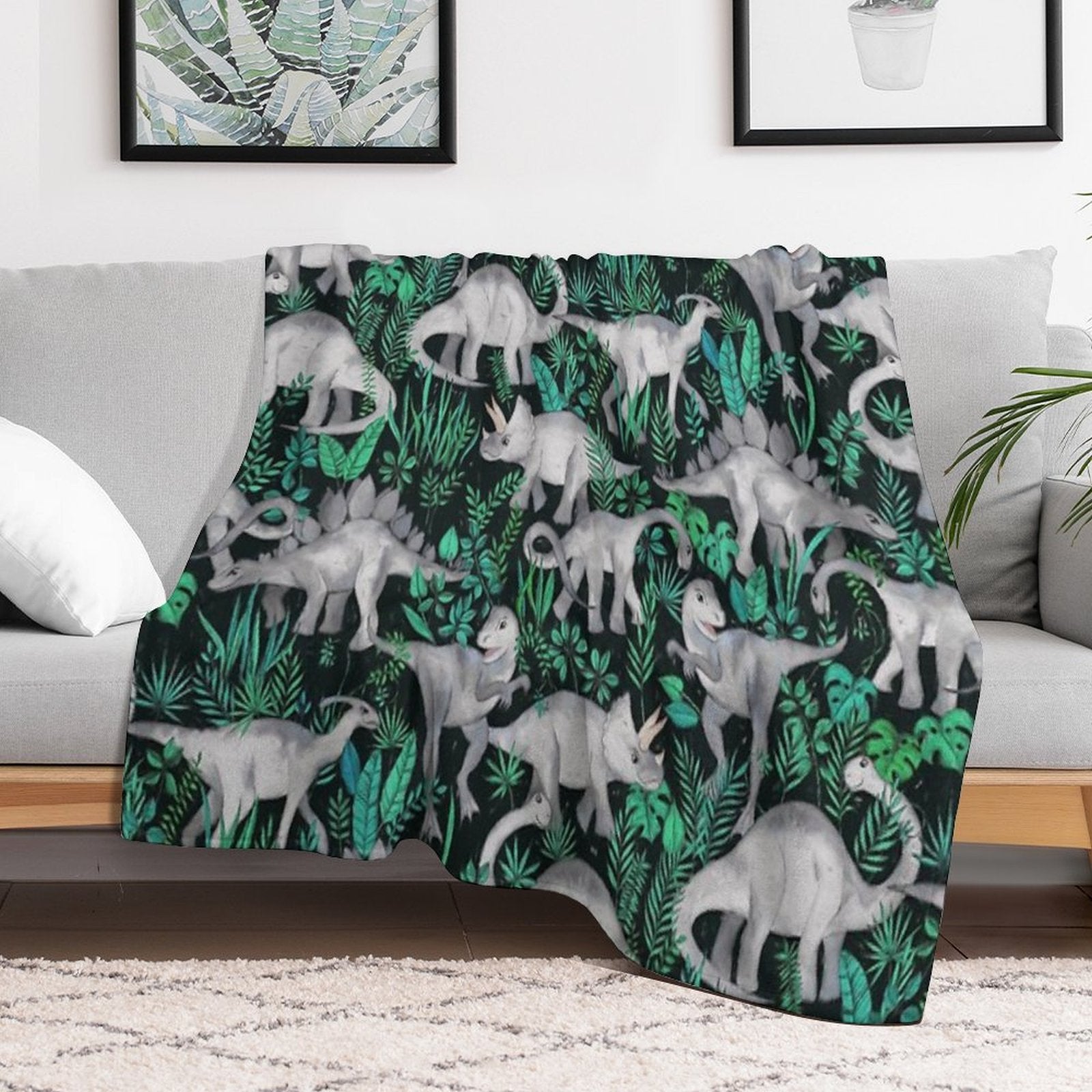 Dinosaur Jungle Sustainable Throw Blanket