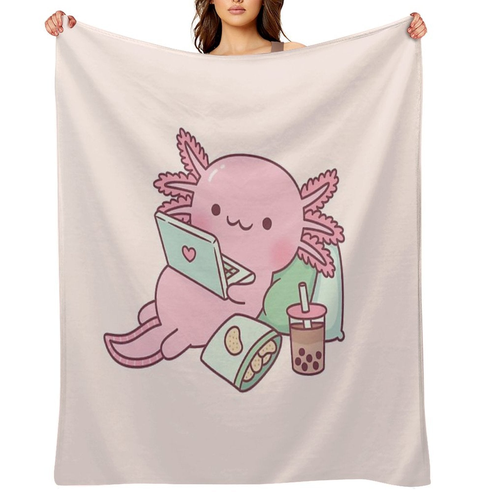 Cute Chilling Axolotl Compact Throw Blanket