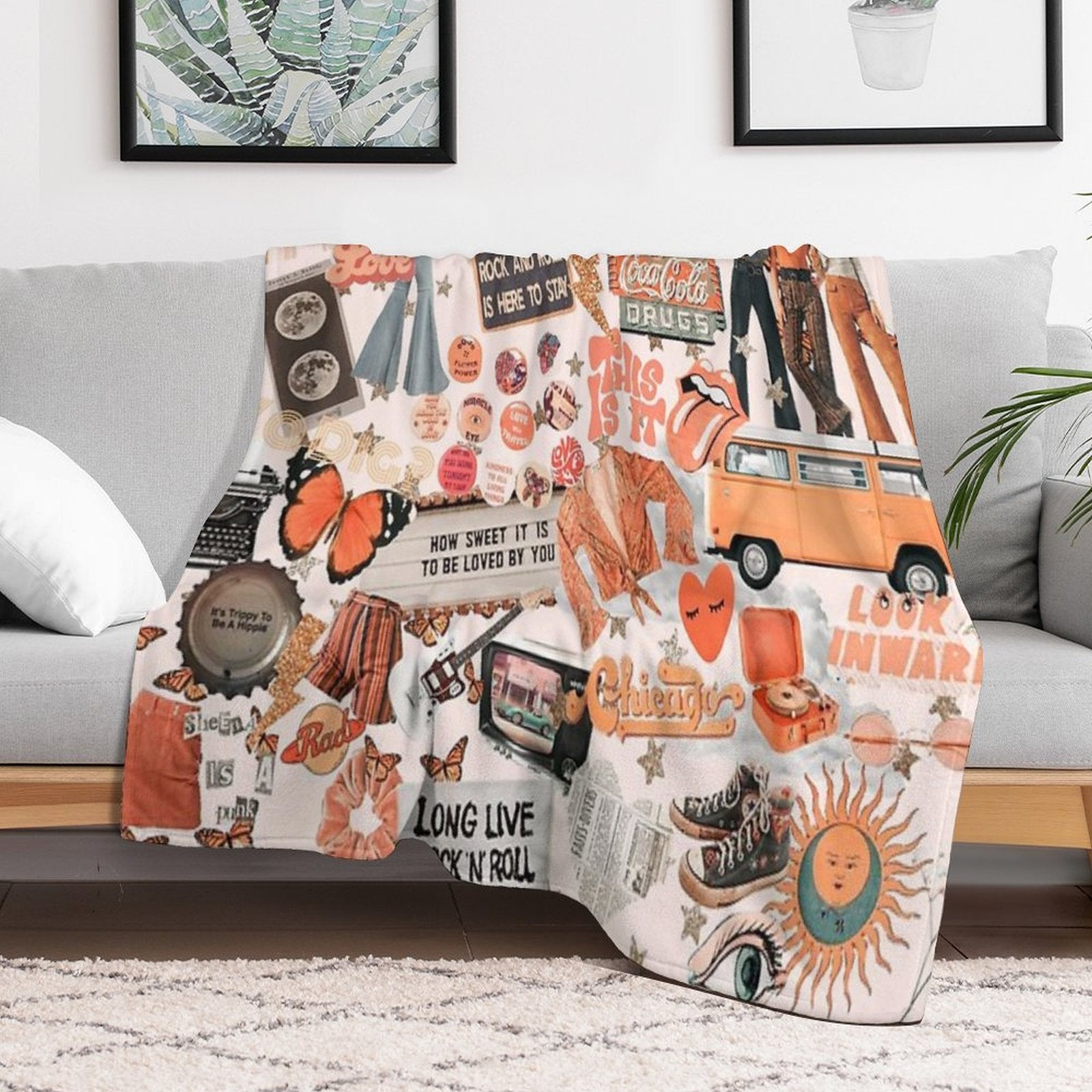 Pink And Orange Collage Premium Throw Blanket