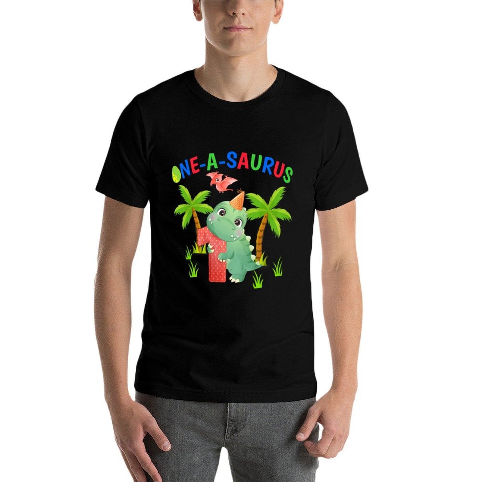Kids One-A-Saurus 1st The Birthday Boy Dinosaur 1 Year Old  Trendy Pattern T-Shirt