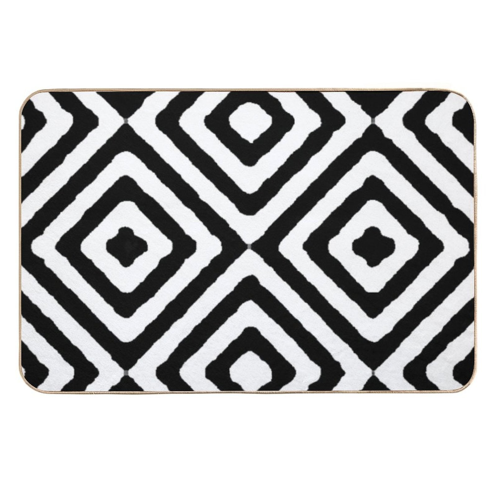 BLACK AND WHITE GEOMETRIC DIAMONDS PATTERN BY OZCUSHIONSTOO  Easy To Clean Bath Mat