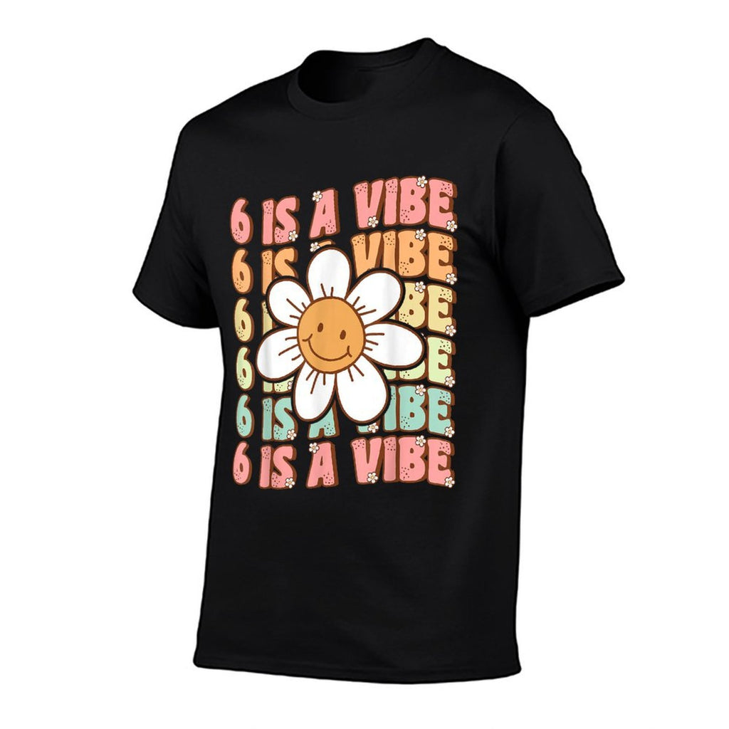 Six Is A Vibe Cute Groovy 6th Birthday Party Daisy Flower  Heathered Texture T-Shirt