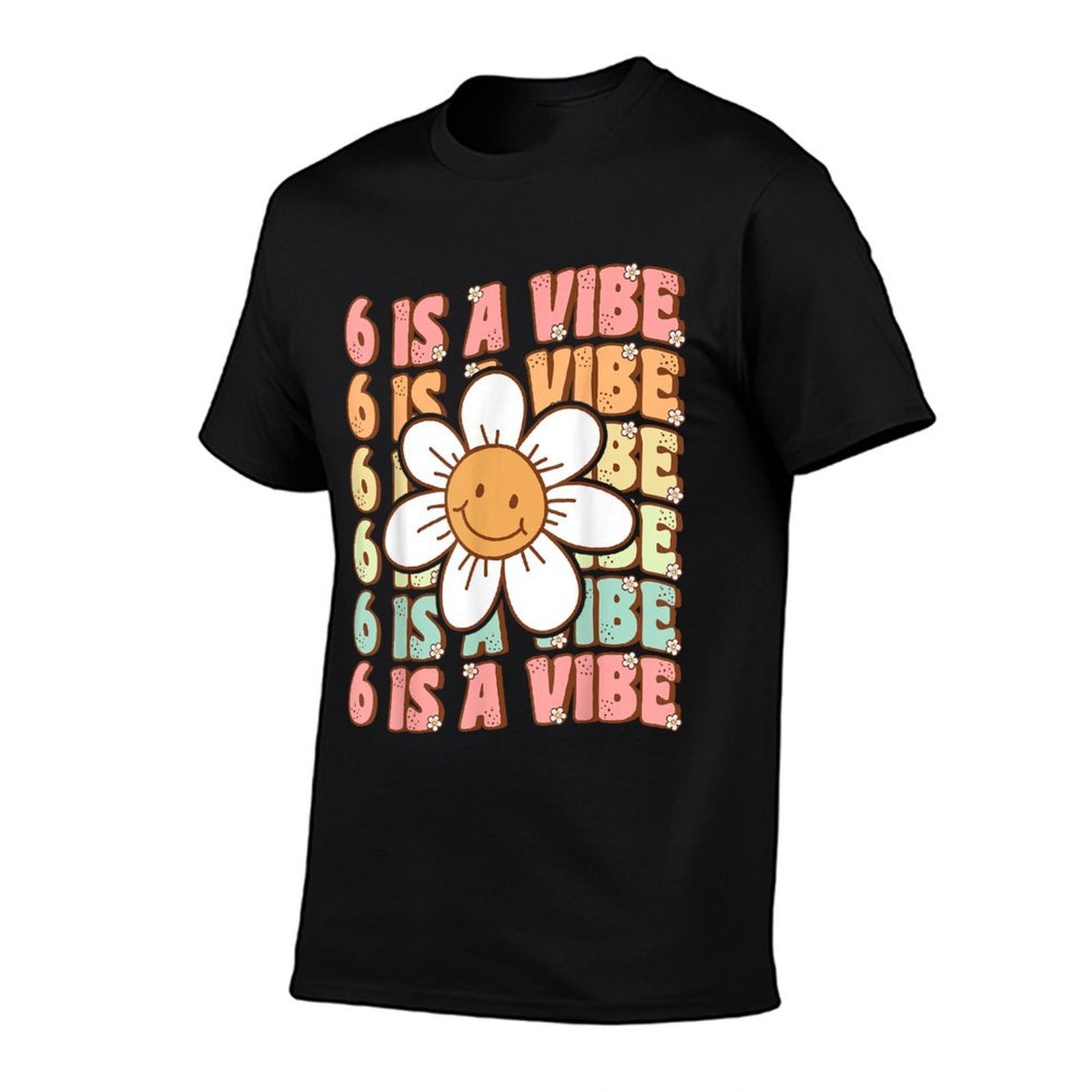 Six Is A Vibe Cute Groovy 6th Birthday Party Daisy Flower  Heathered Texture T-Shirt