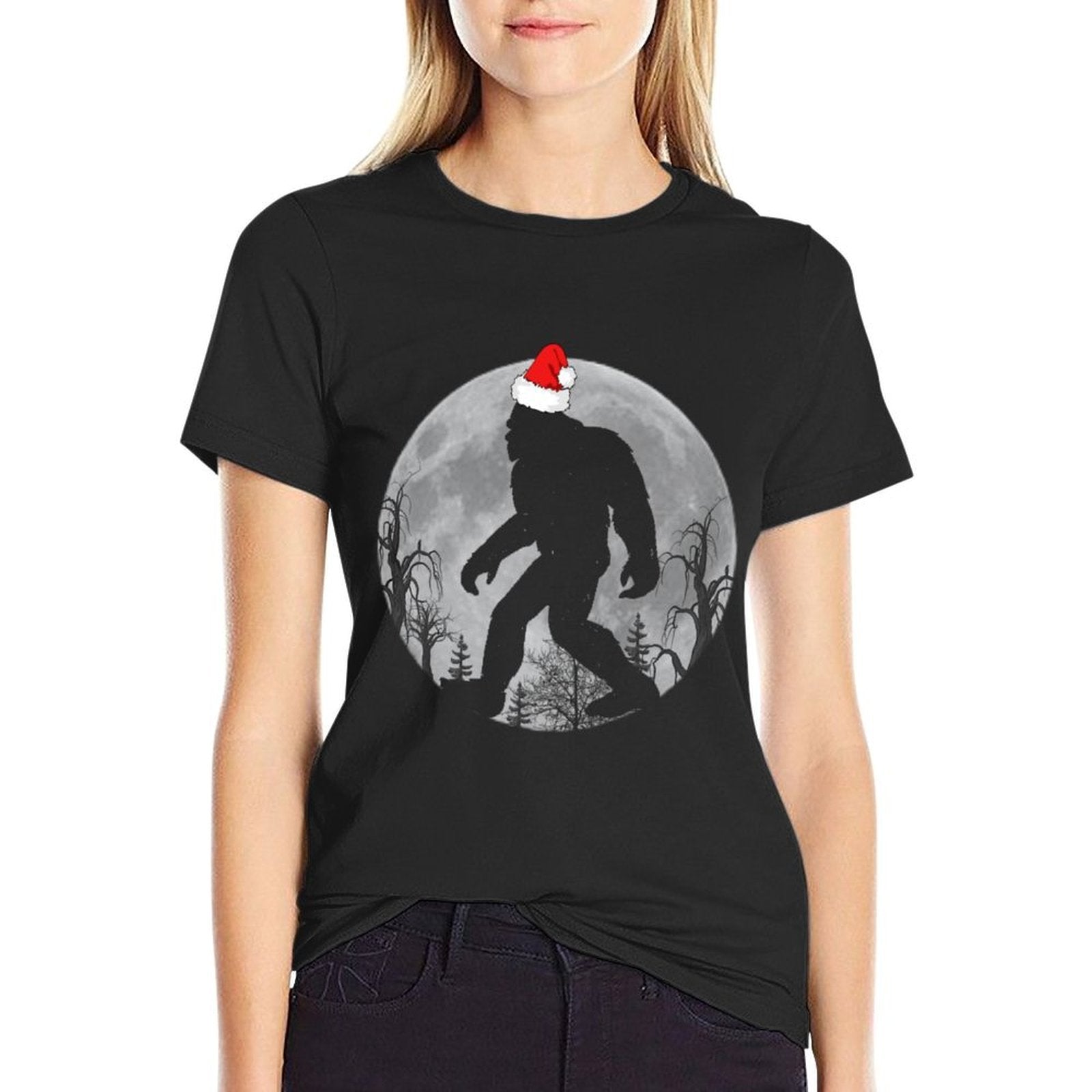 Bigfoot Sasquatch Yeti Believe Christmas Moon  Moisture-wicking T-Shirt
