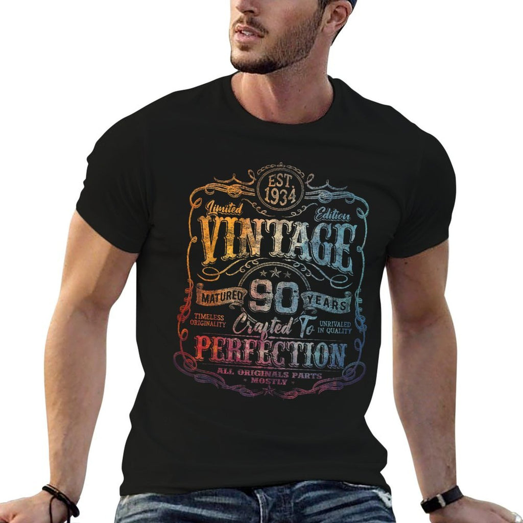 Vintage 1934 Limited Edition 90 Year Old 90th Birthday  Oversized Silhouette T-Shirt