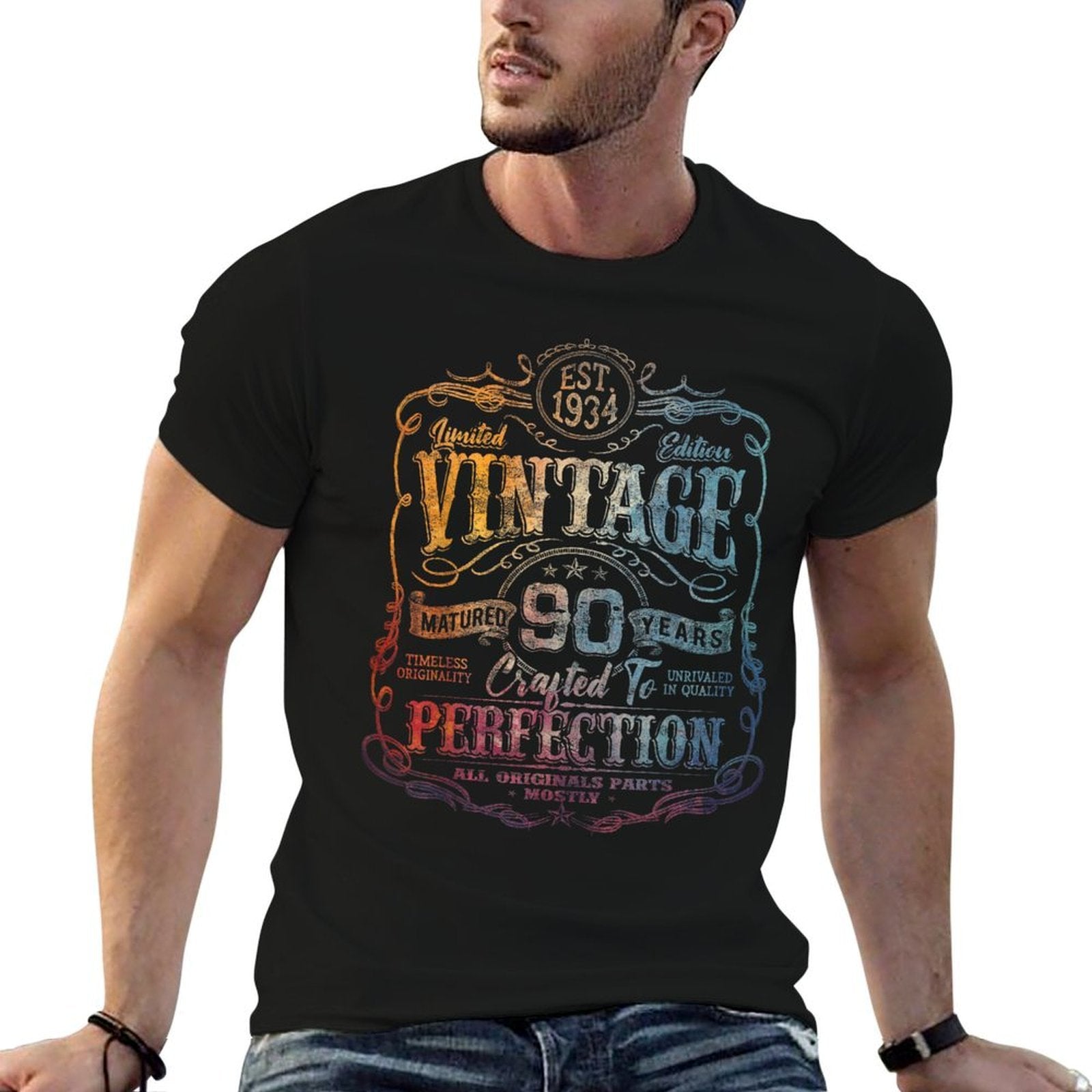 Vintage 1934 Limited Edition 90 Year Old 90th Birthday  Oversized Silhouette T-Shirt