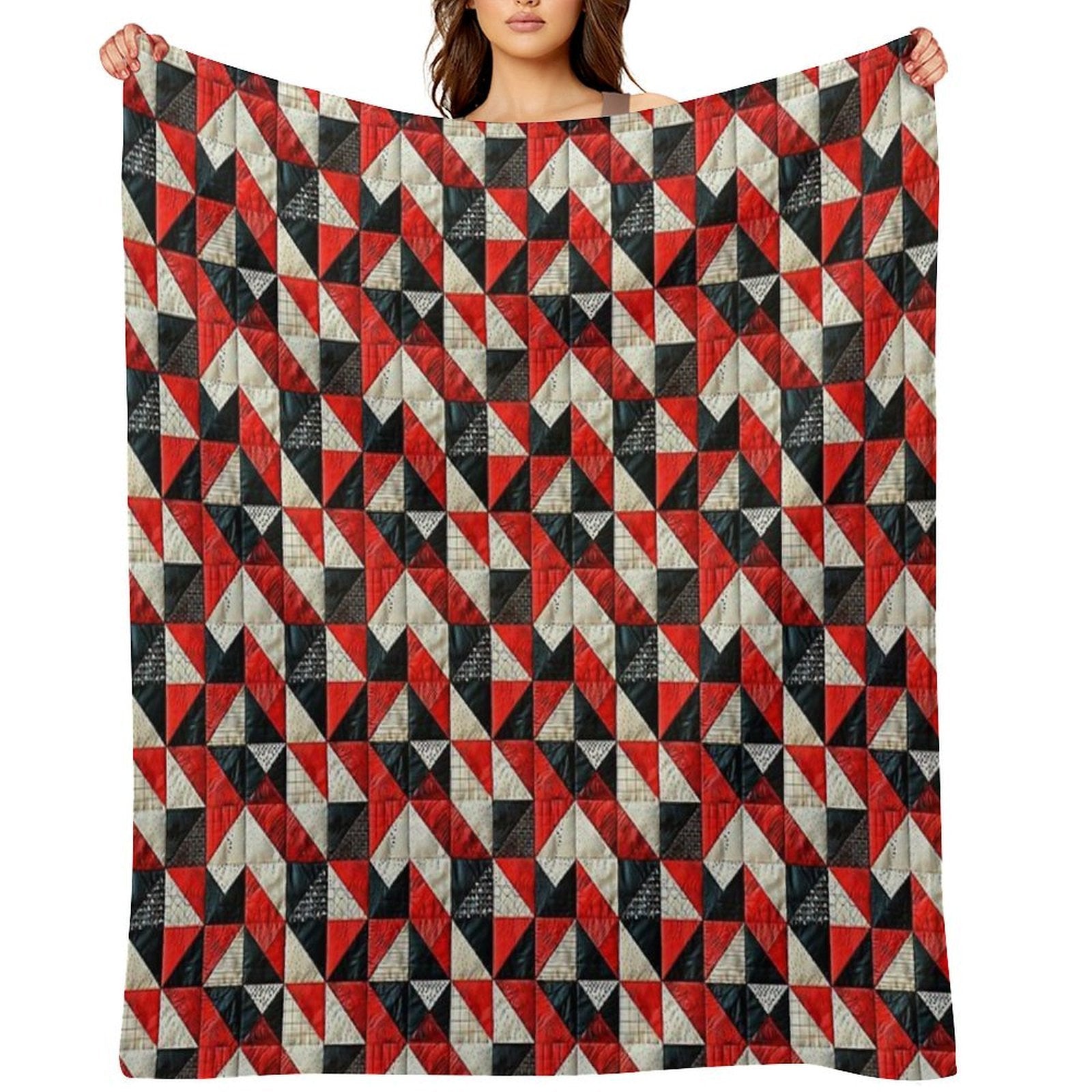 Lazy Patchwork in Red And Black Tones Travel-friendly Throw Blanket