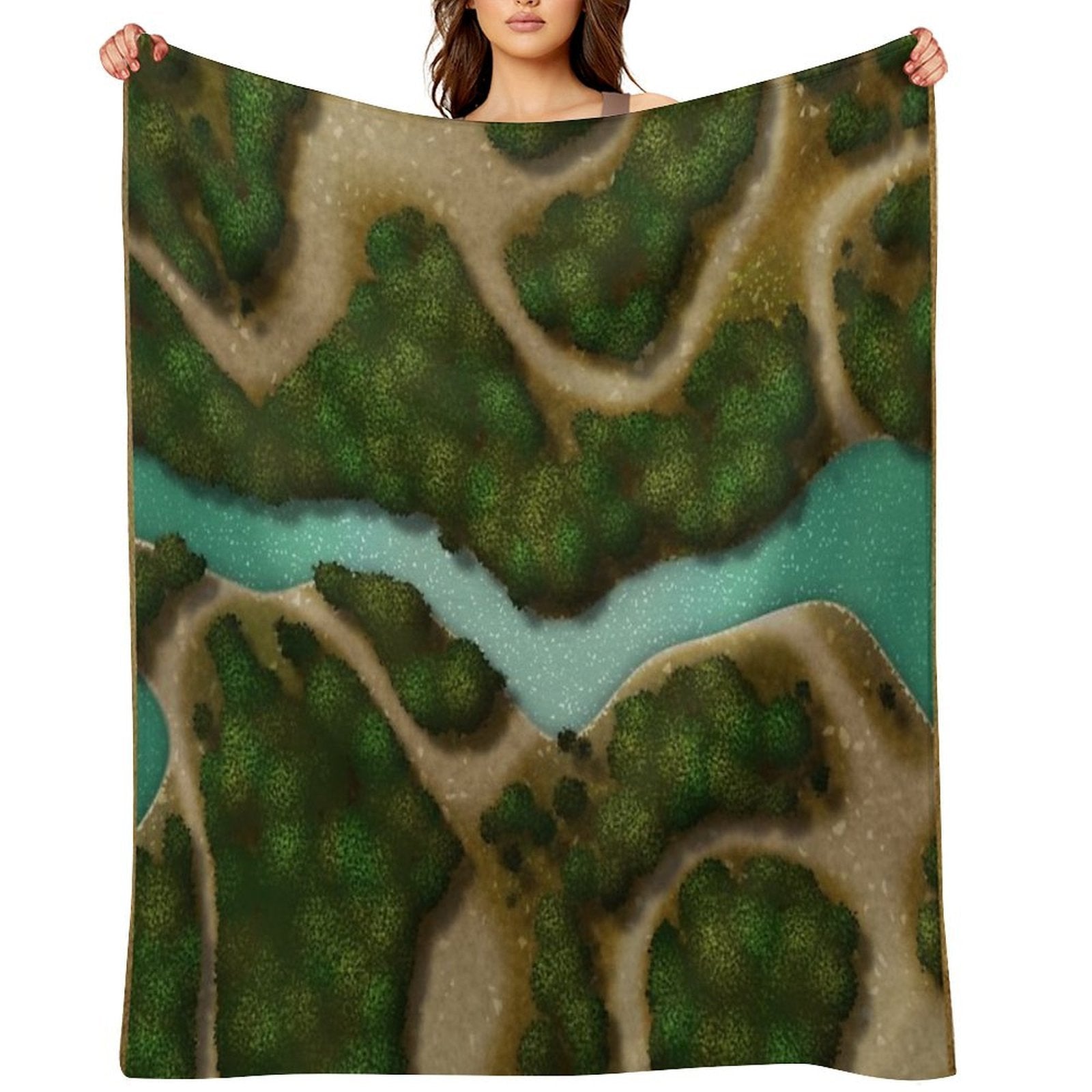 Forest Trails And Stream 002 Battle Map for Table Top RPG Miniatures Gift-ready Throw Blanket