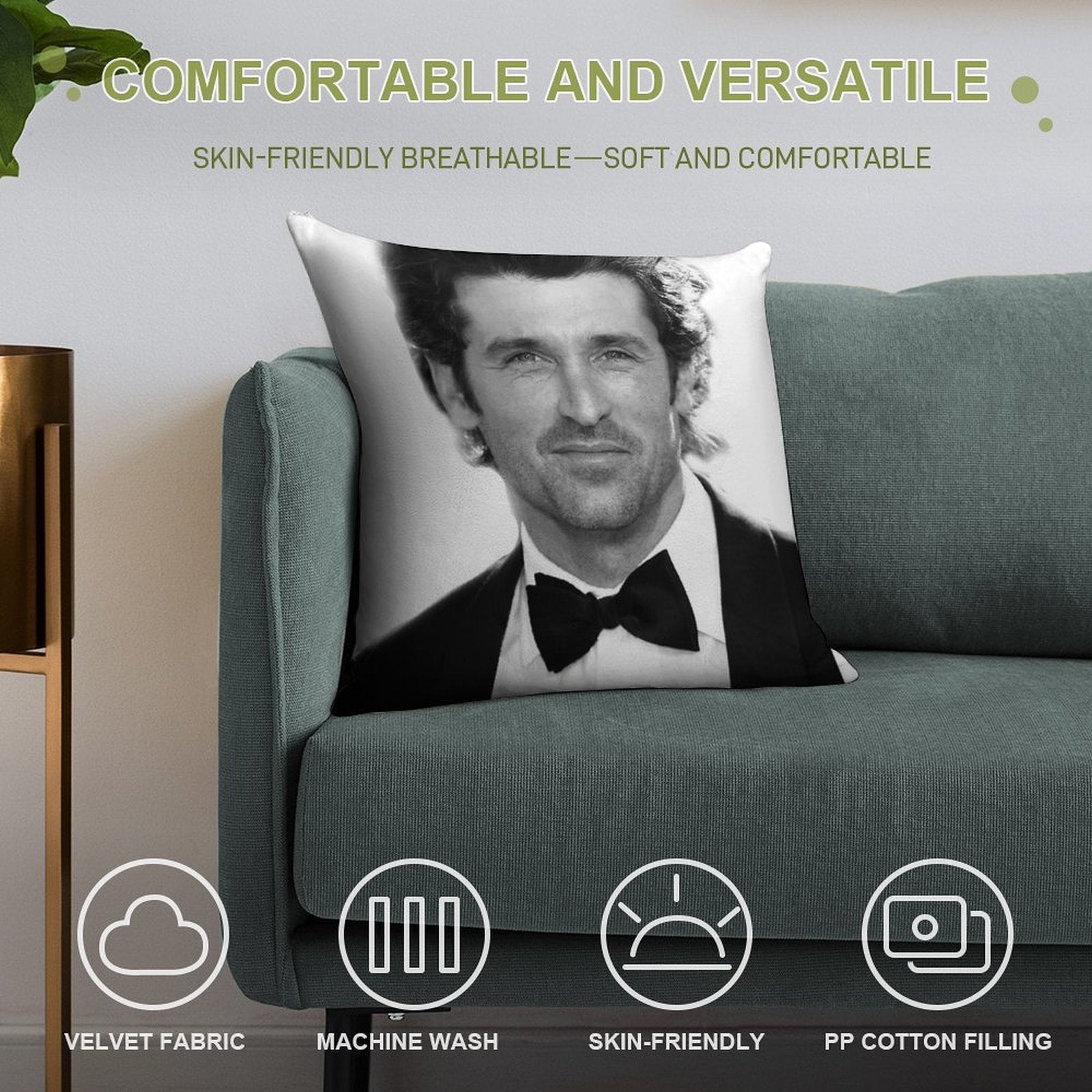 Patrick Dempsey Soft Fade-Resistant Throw Pillow
