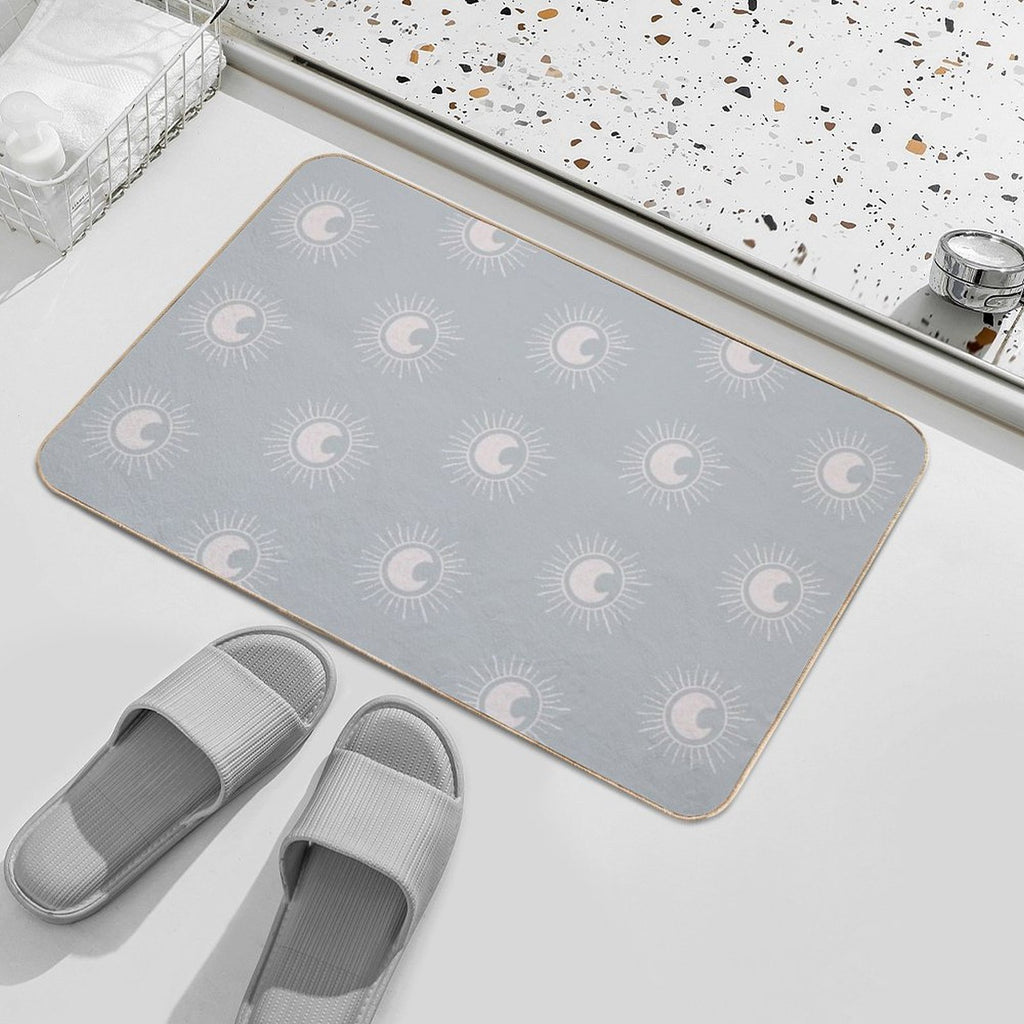 Boho Sun And Moon Pattern Bohemian Aesthetic In Muted Colors Muted Teal  Long-Lasting Bath Mat