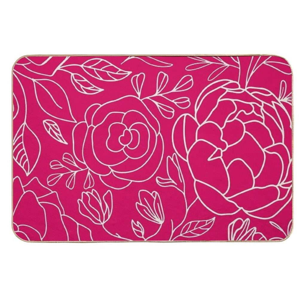 Elegant Floral Outline Pattern Red Background  Dirt-Trapping Bath Mat
