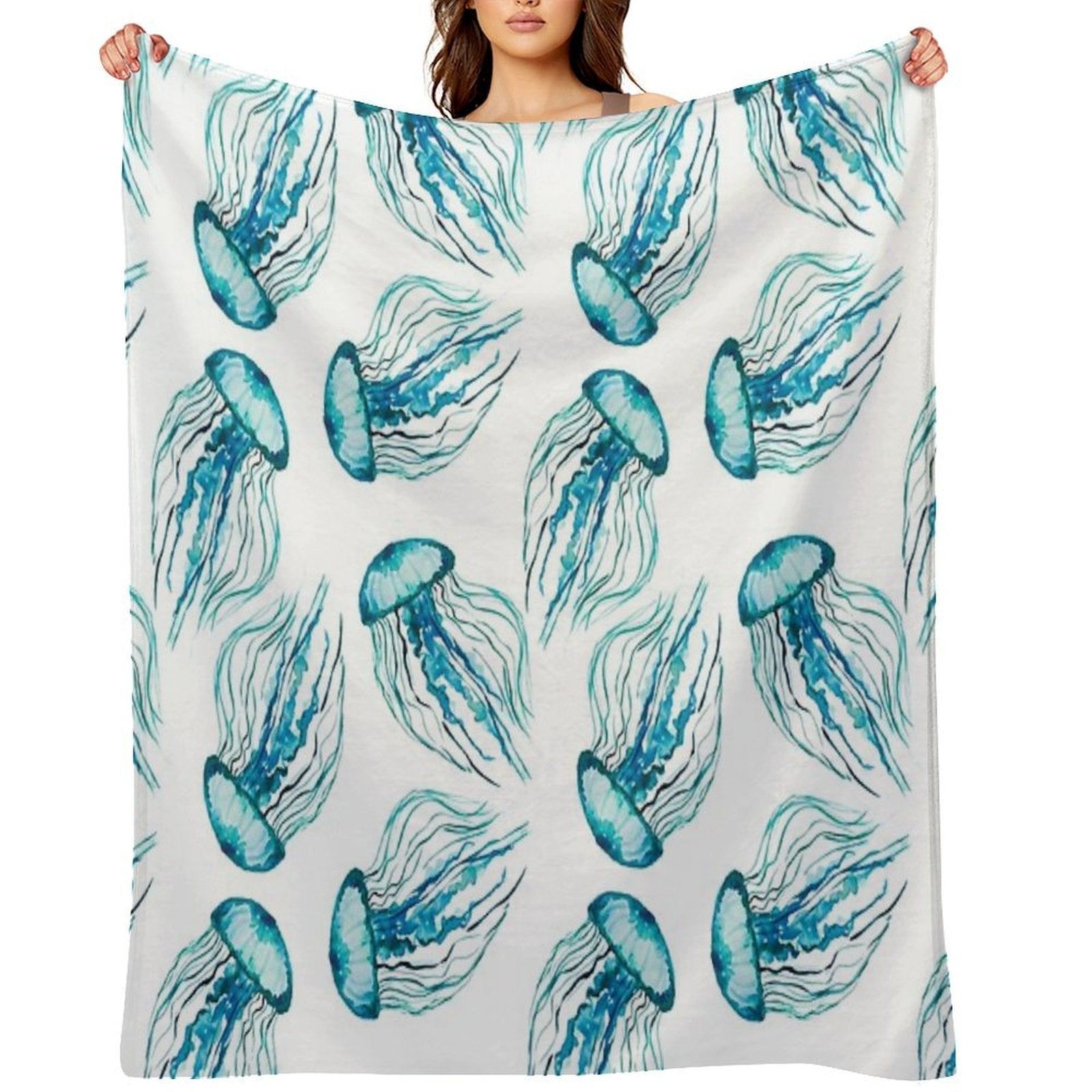 Watercolor Jellyfish Sustainable Throw Blanket