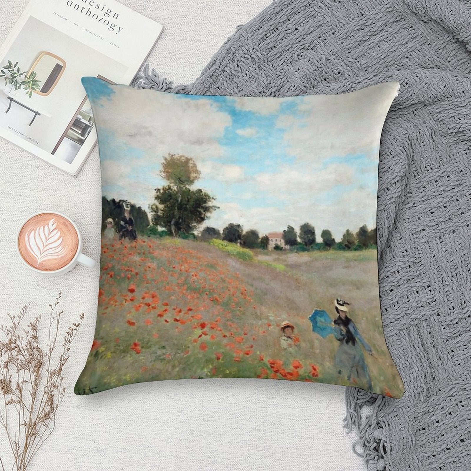 Poppy Field - Claude Monet - 1873 Soft Bedroom Essential Throw Pillow