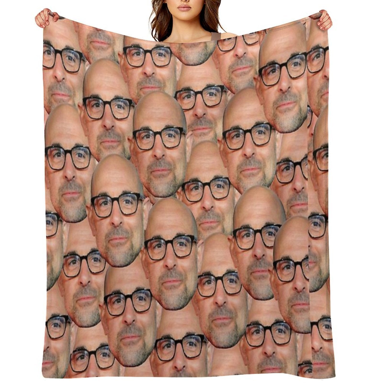 Stanley Tucci Head Design Machine-washable Throw Blanket