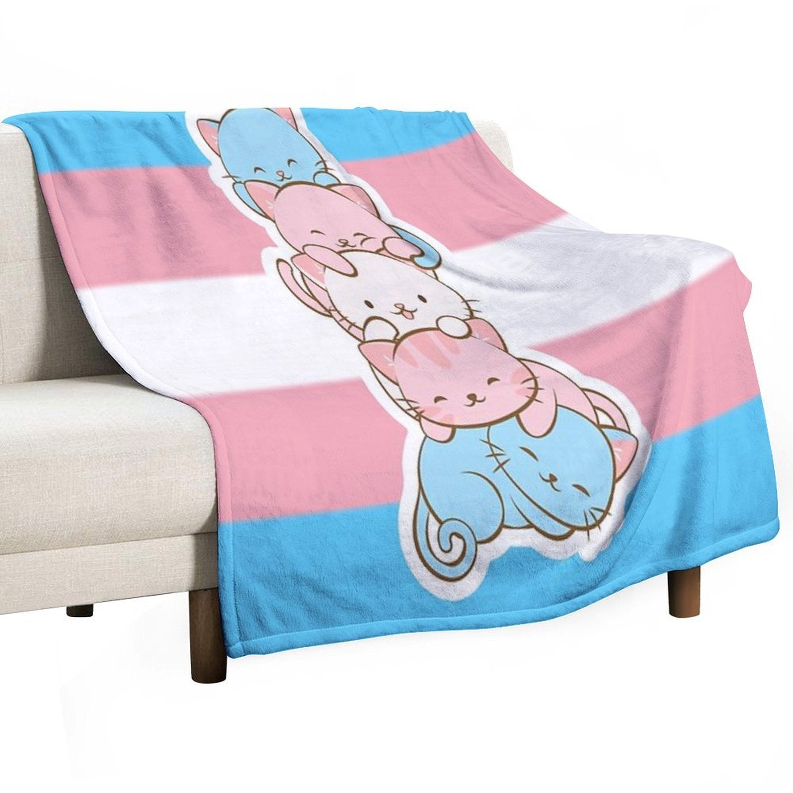 Transgender Pride Flag Cute Kawaii Cats Subtle LGBTQ Trans Pride Quick-dry Throw Blanket