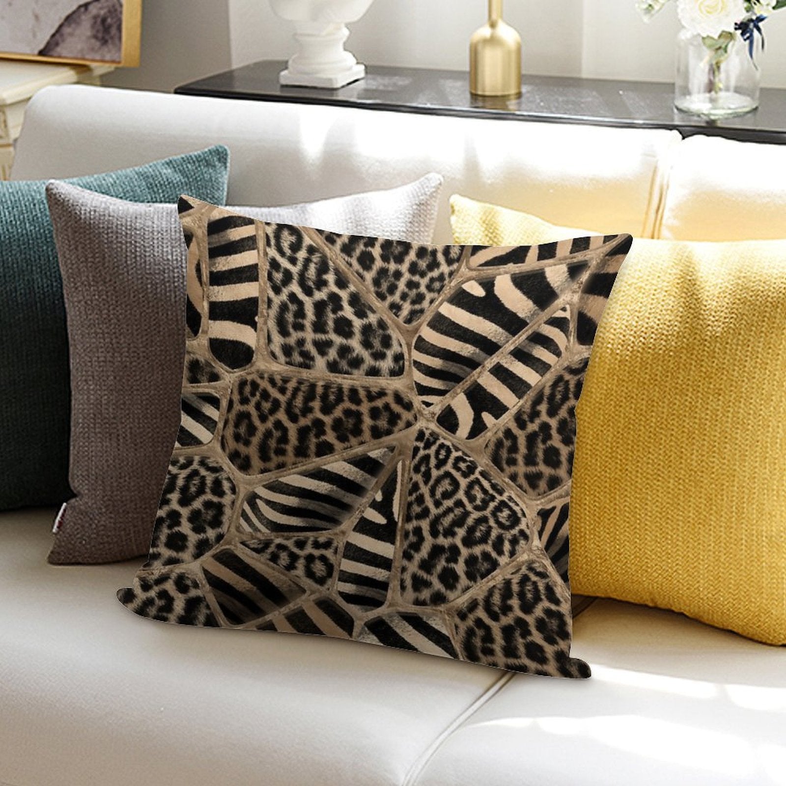 Animal Print - Leopard And Zebra - Pastel Gold Soft Style Accent Throw Pillow