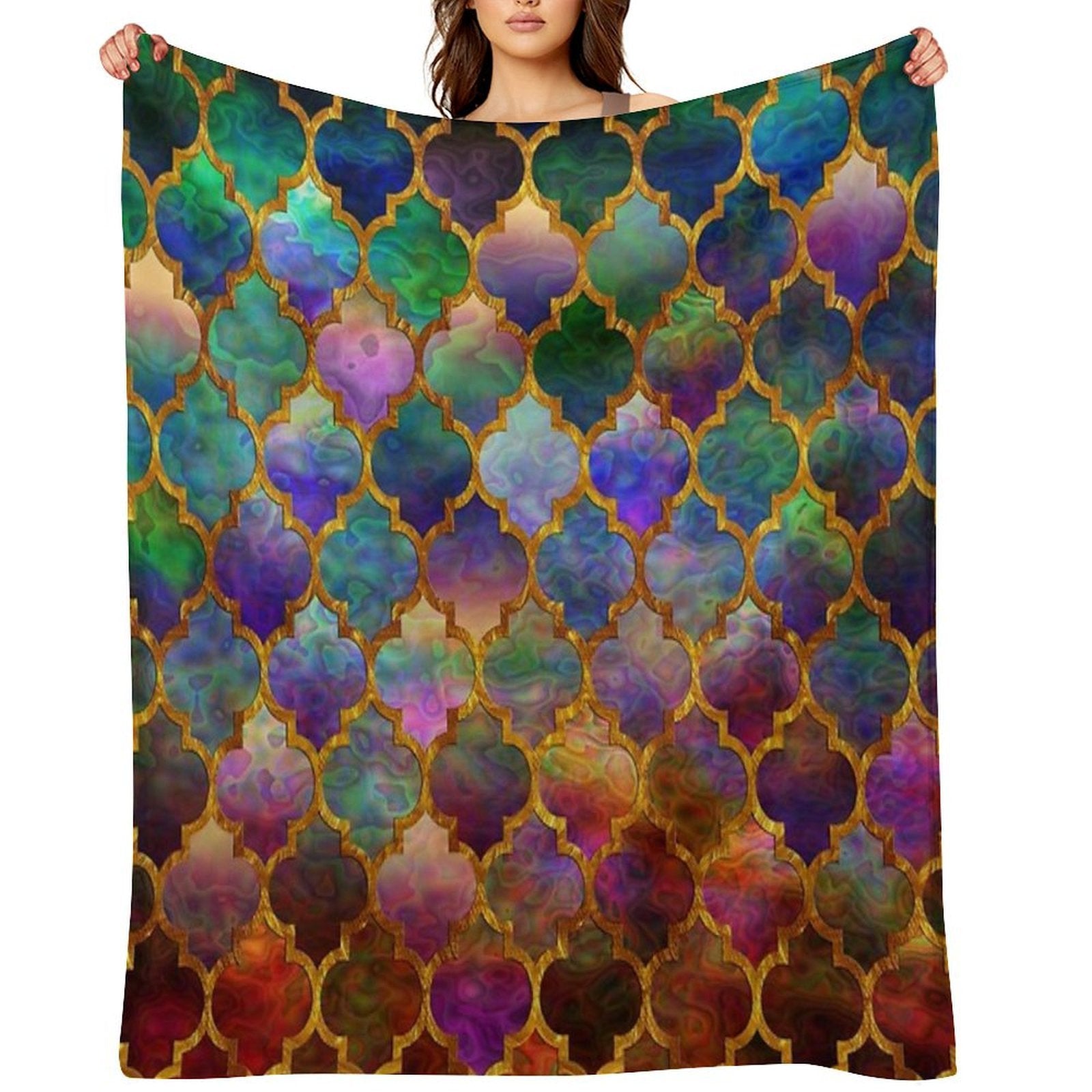 Arabic Moroccan Mosaic Pattern Plush Throw Blanket