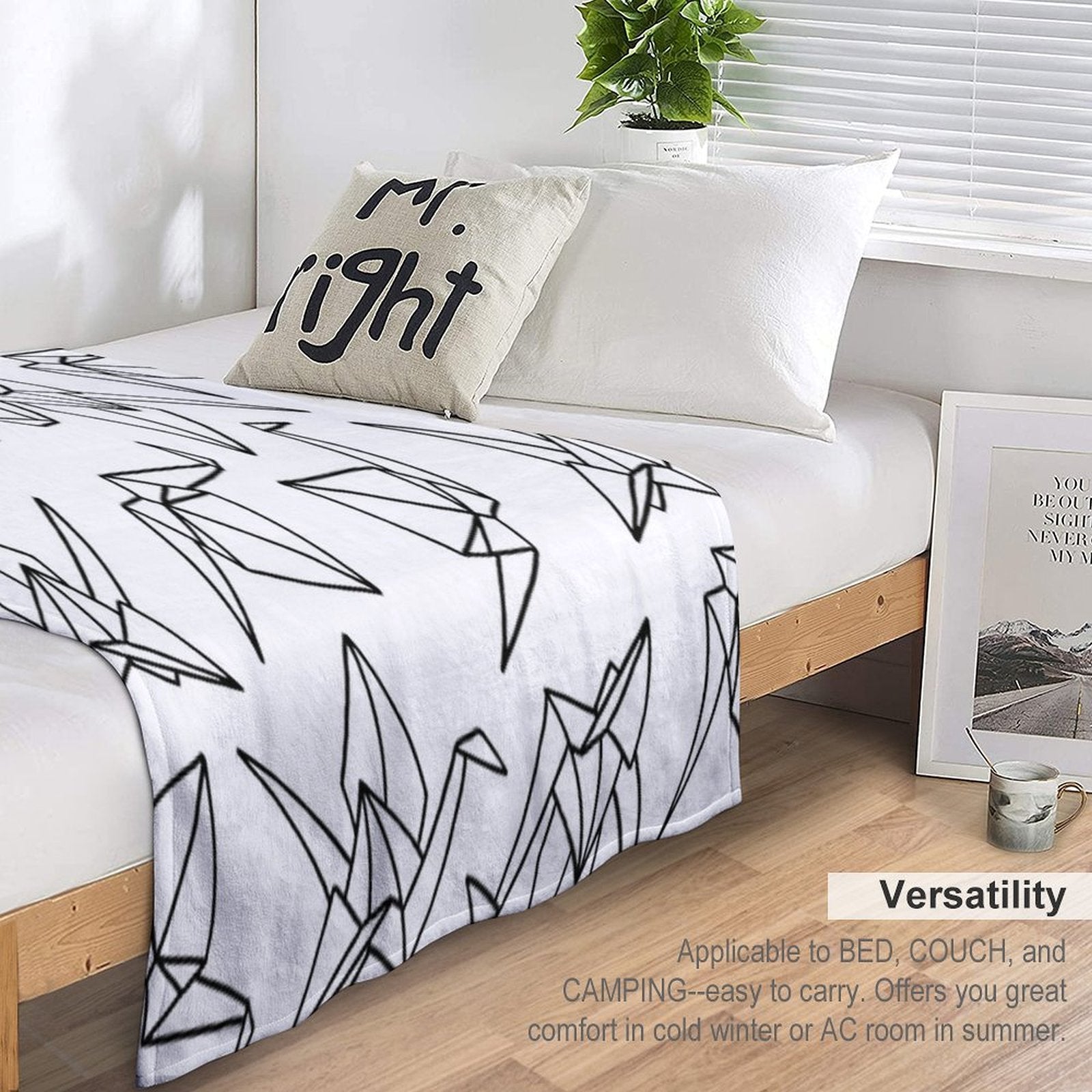 Origami Cranes  Paper Folding  Black And White  Birds Multi-functional Throw Blanket