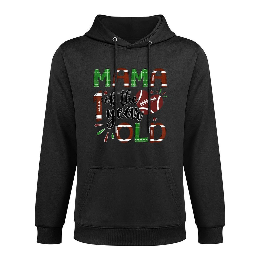 Mama Of The 1 Year Old Football 1St Year Down Birthday Breathable Fabric Hoodie