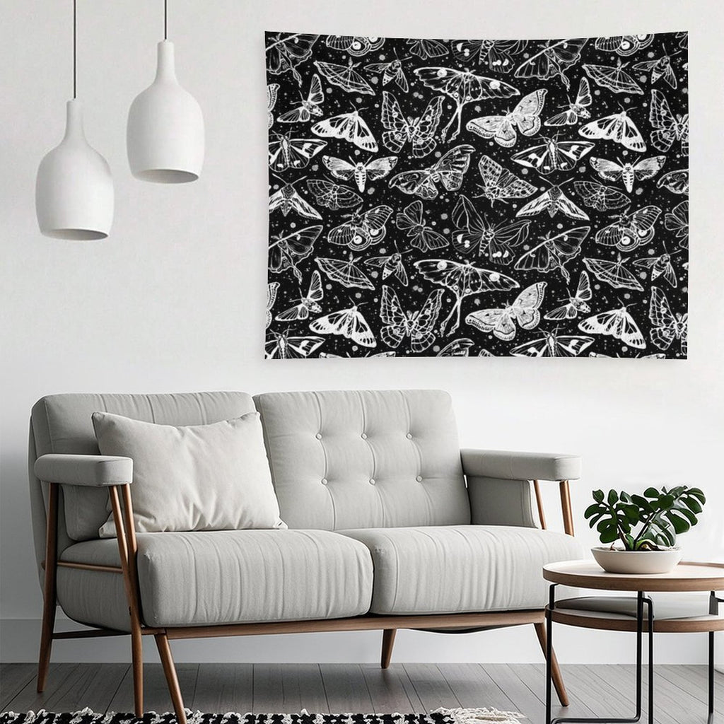 Moth Magic on Black Tapestry