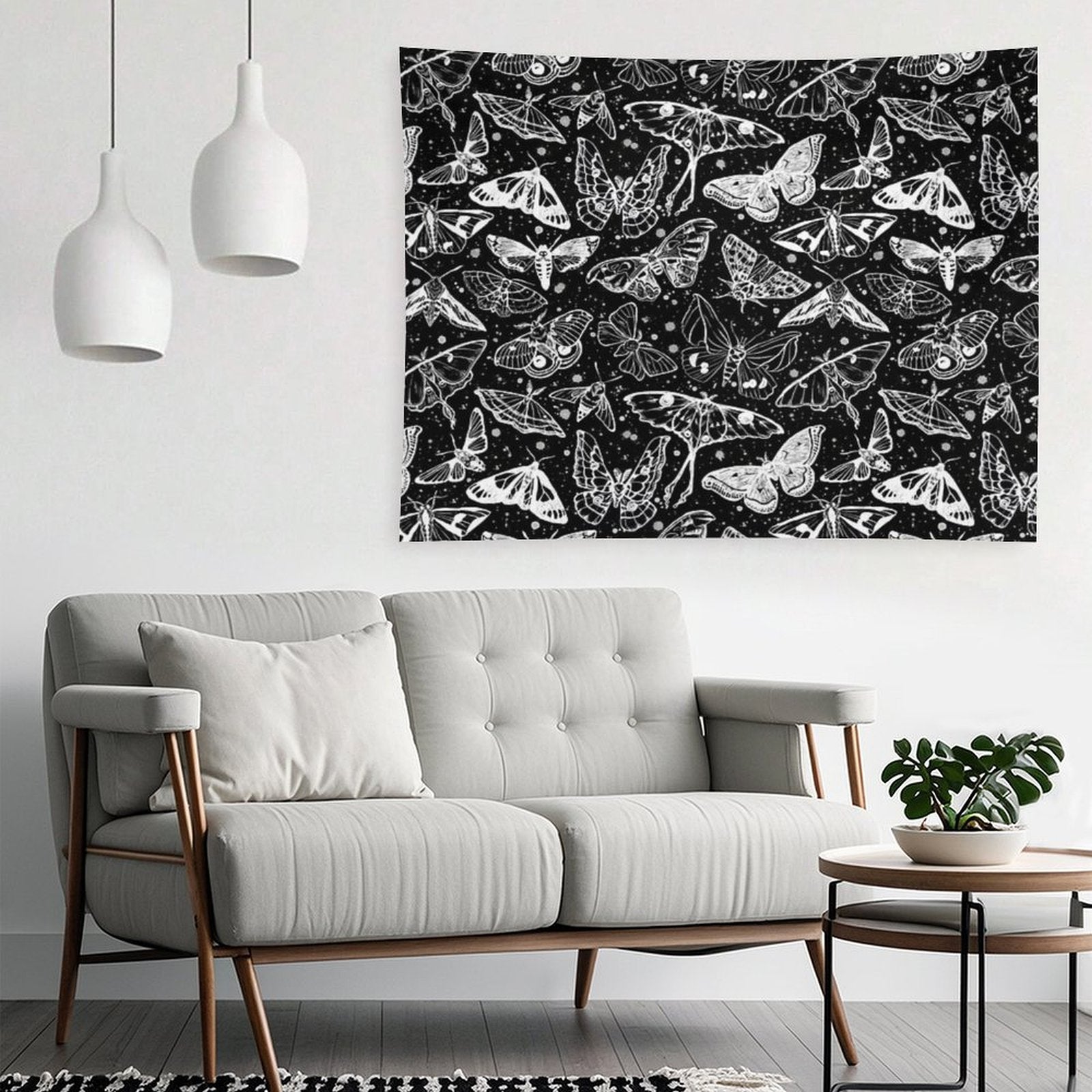 Moth Magic on Black Tapestry