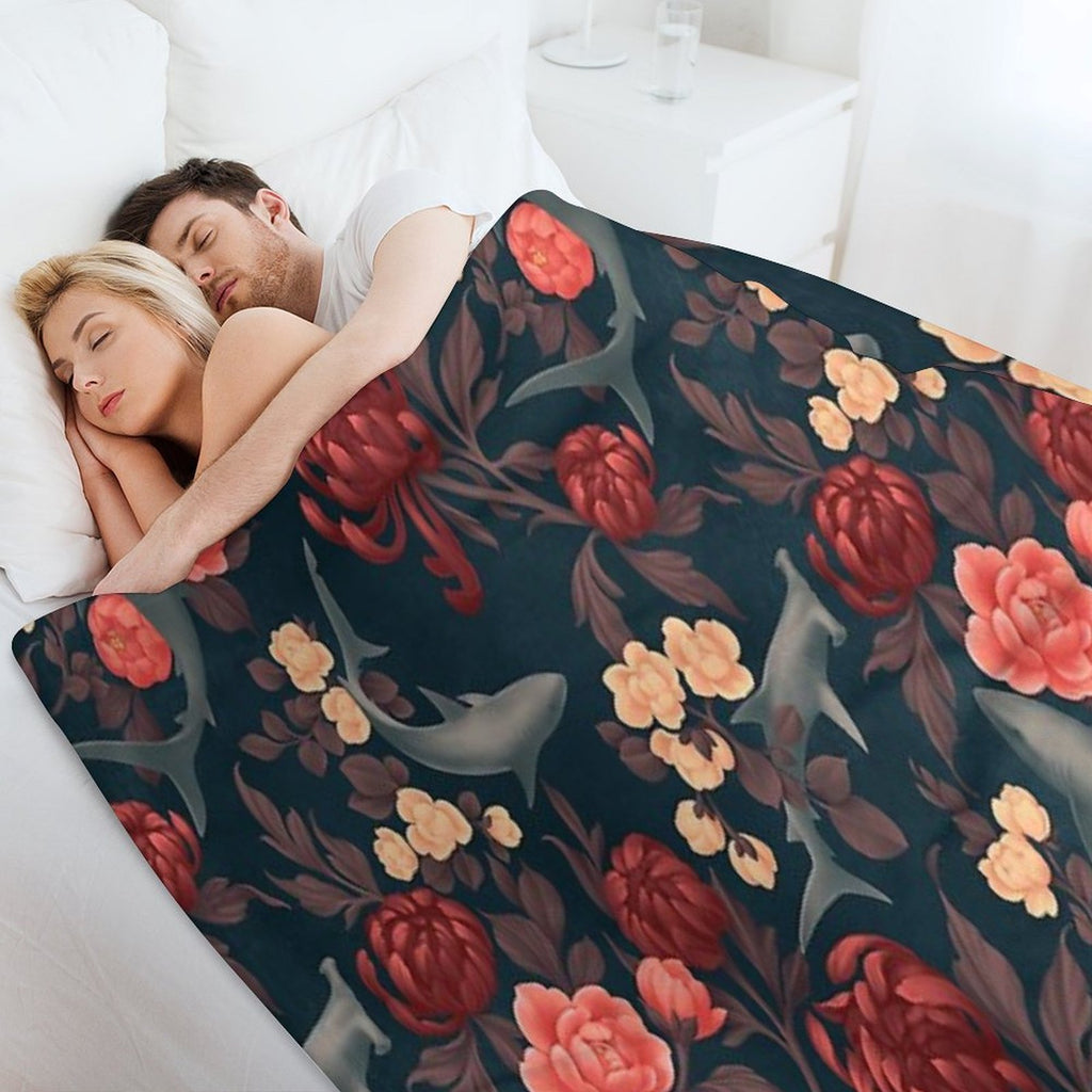 Botanical Shark (Red And Blue) Quick-dry Throw Blanket
