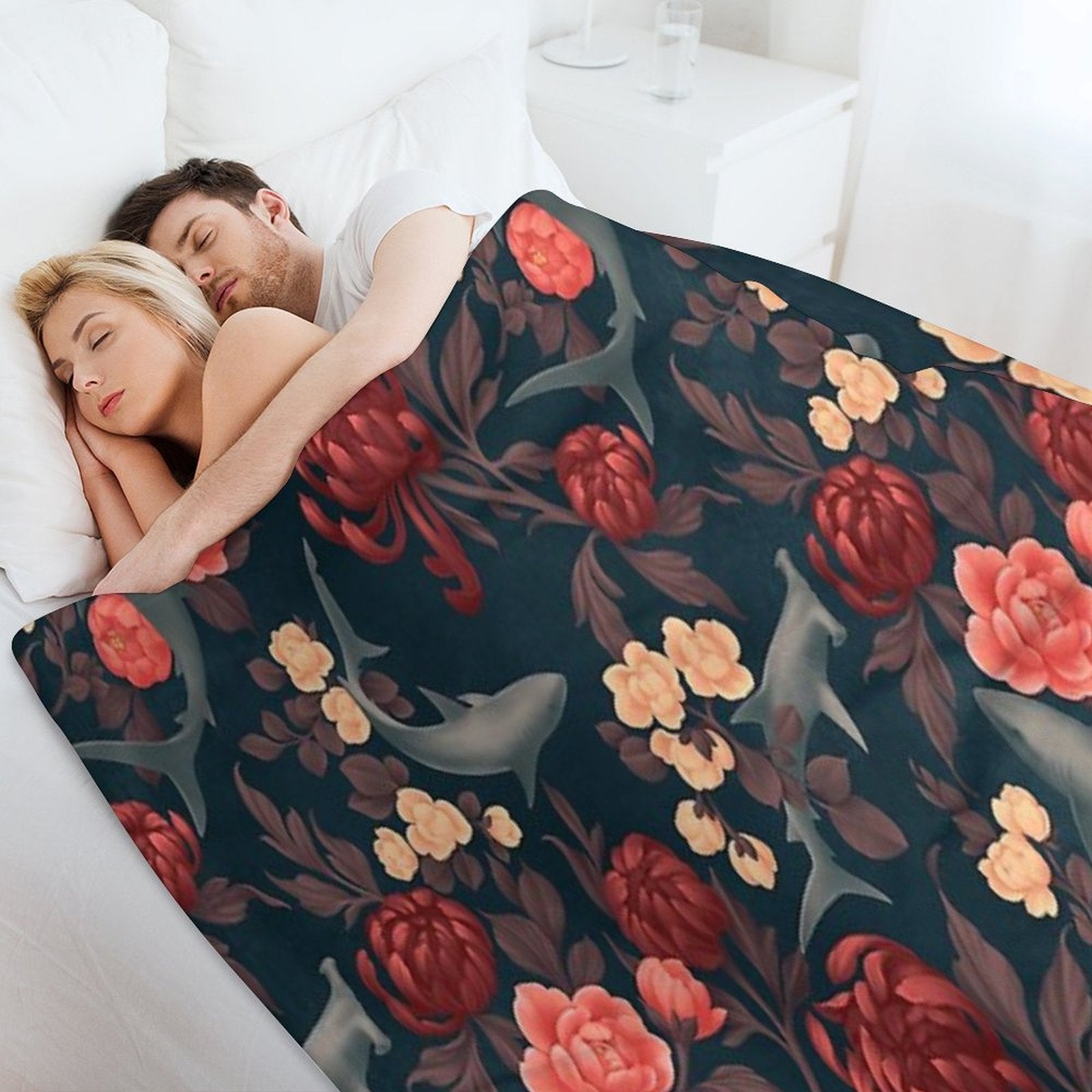 Botanical Shark (Red And Blue) Quick-dry Throw Blanket