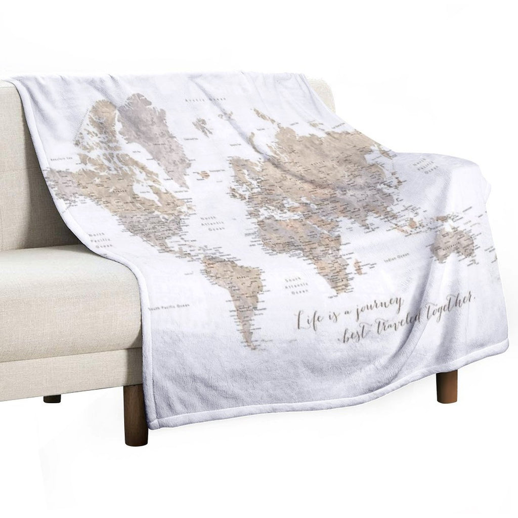 Life Is A Jouney Best Travelled Together, World Map, Abey Wrinkle-free Throw Blanket
